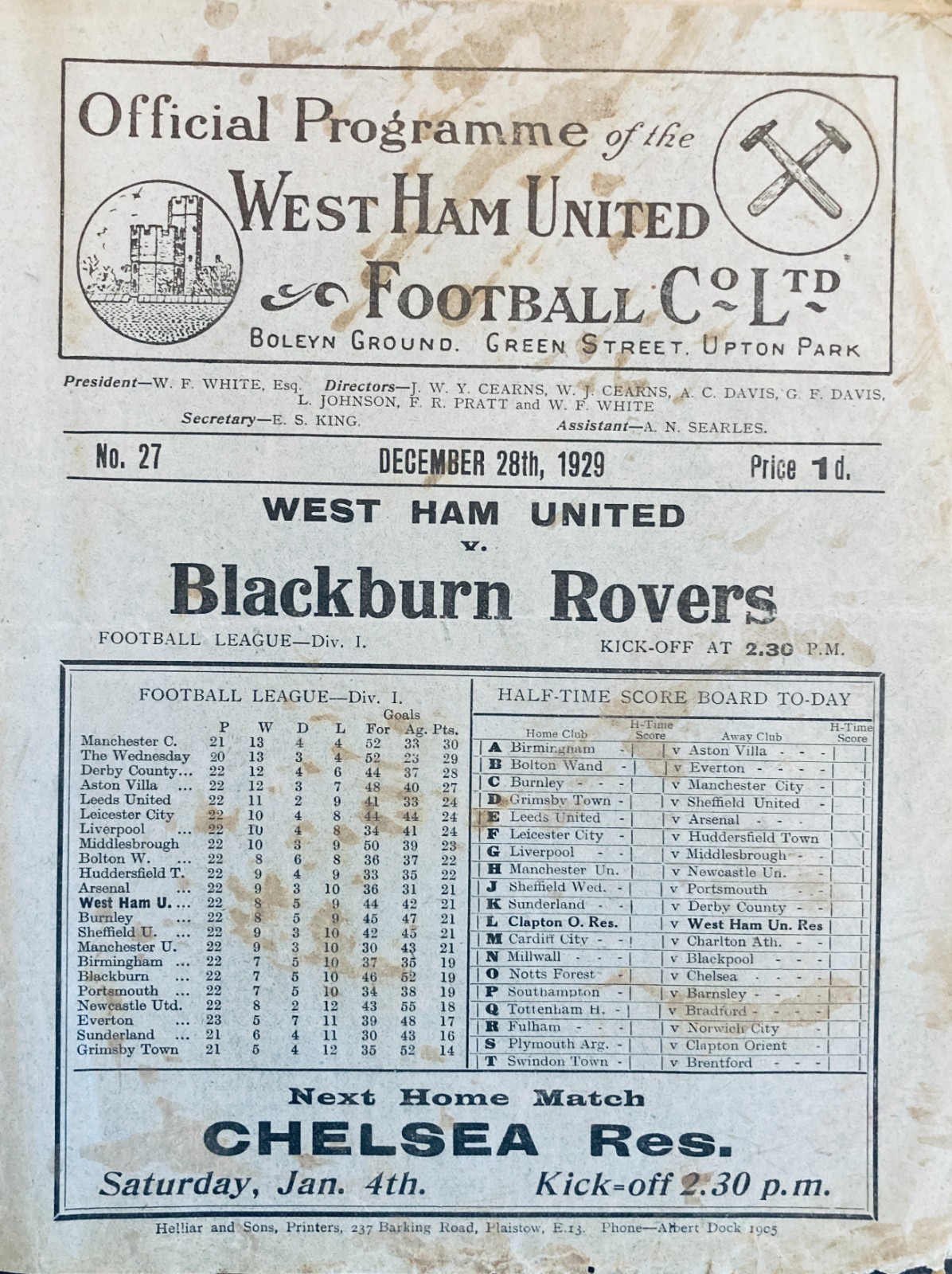West Ham United v Blackburn Rovers Div 1 1929/30 for sale on Ebay