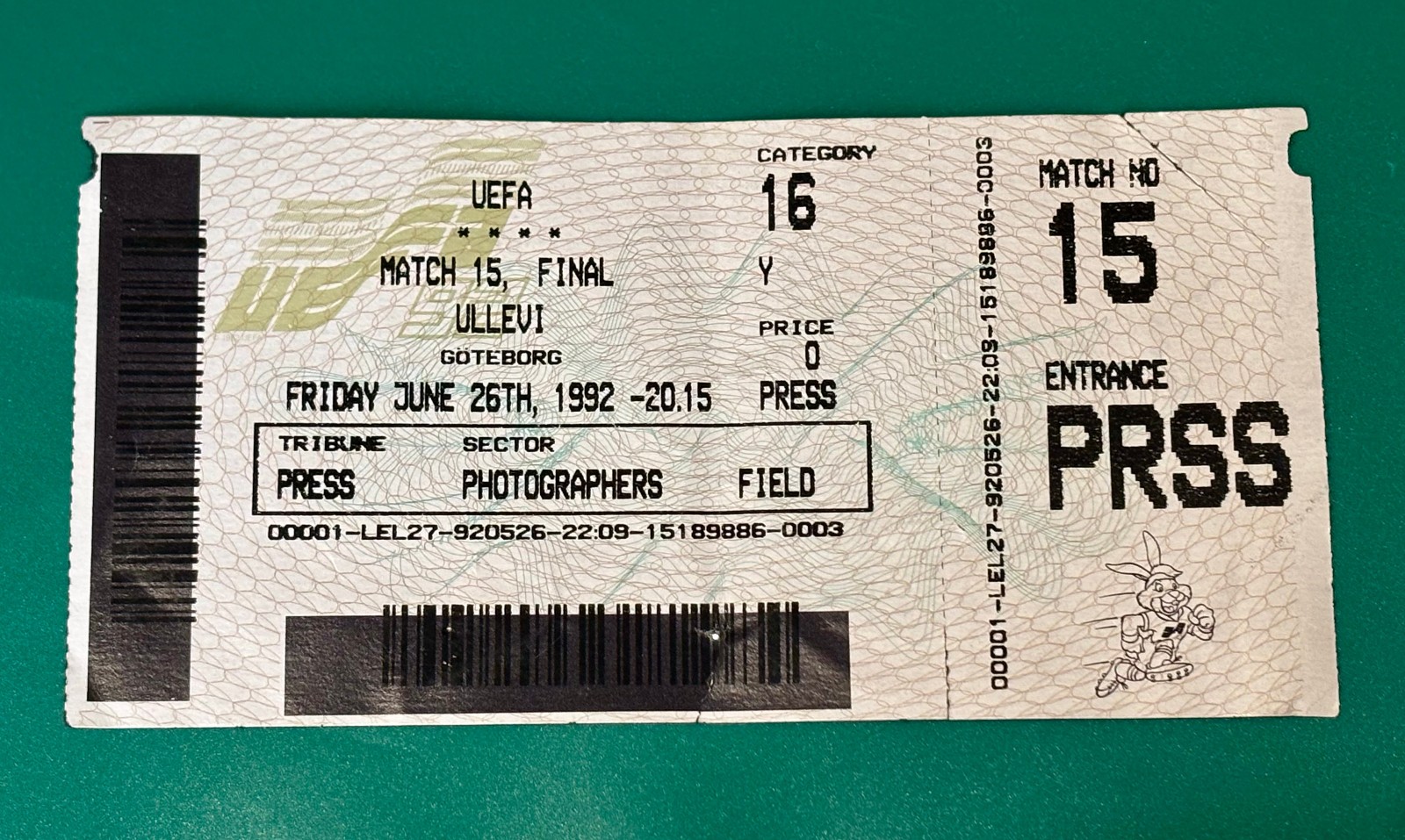 EXTREMELY RARE EURO 1992 FINAL TICKET : GERMANY vs DENMARK - UNUSED for sale on Ebay