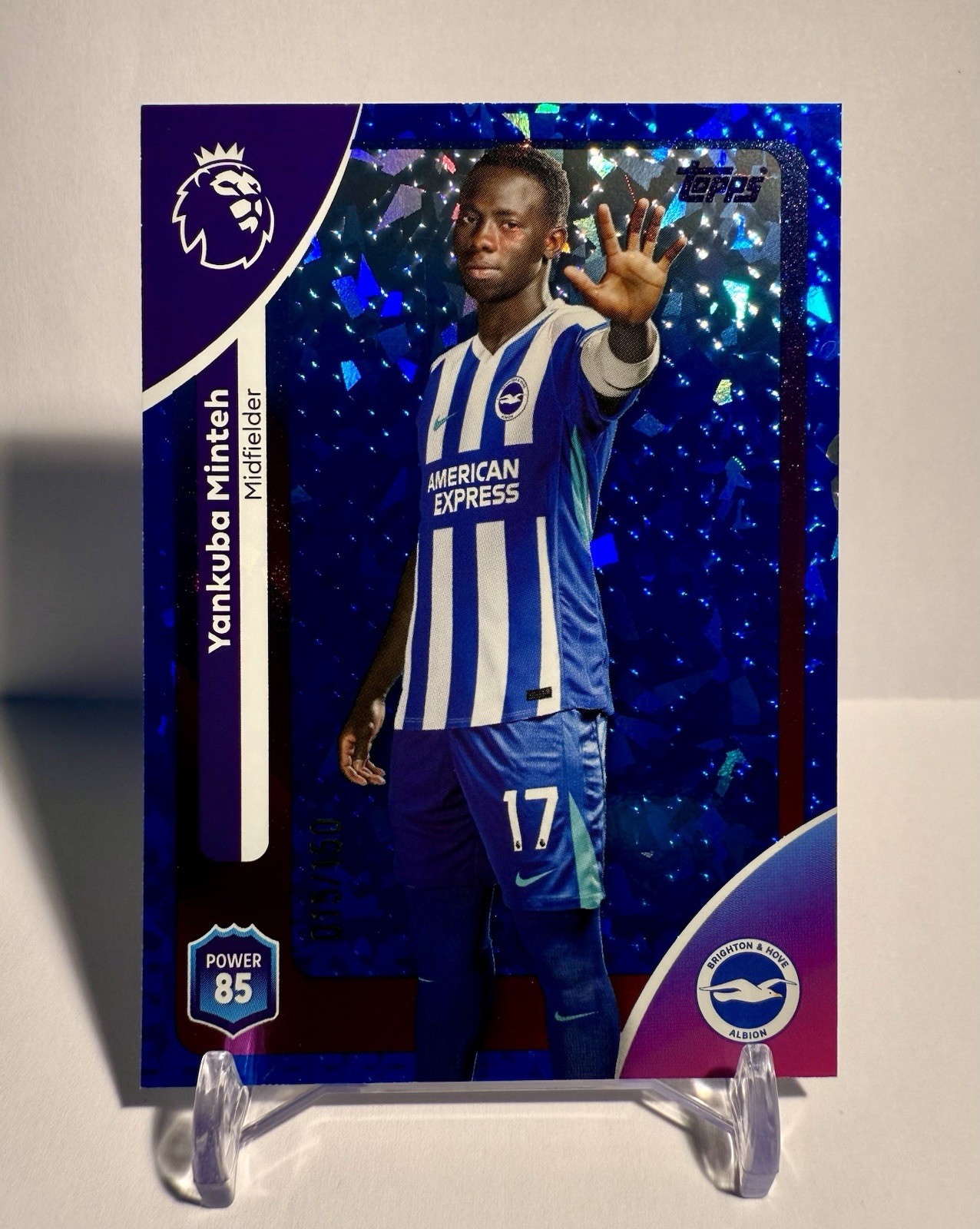 Topps Premier League 2026 Yankuba Minteh /150 Blue Diamonds Brighton Numbered for sale on Ebay