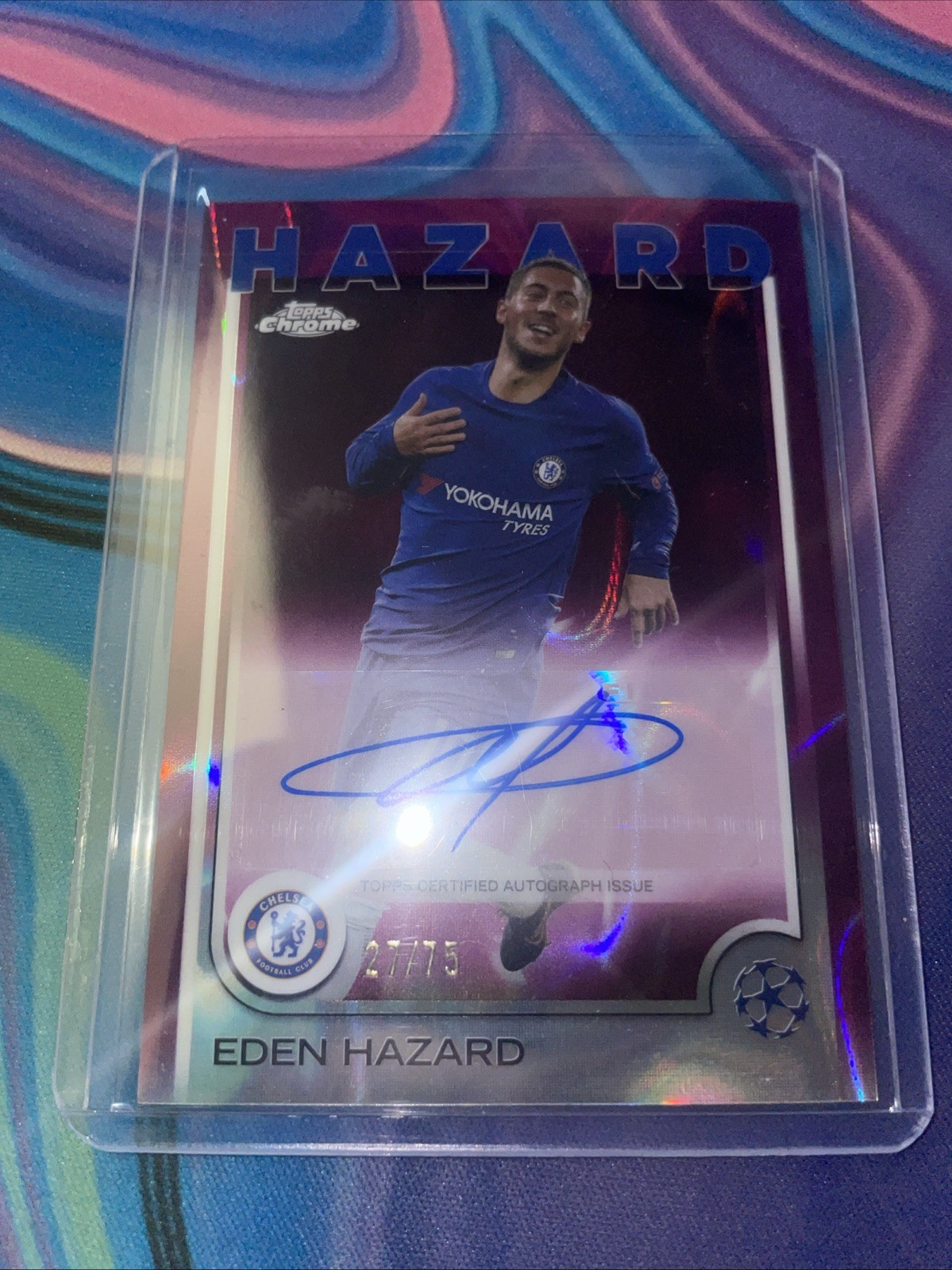2024-25 Topps Chrome UCC Eden Hazard Auto /75 Purple Wave Chelsea for sale on Ebay