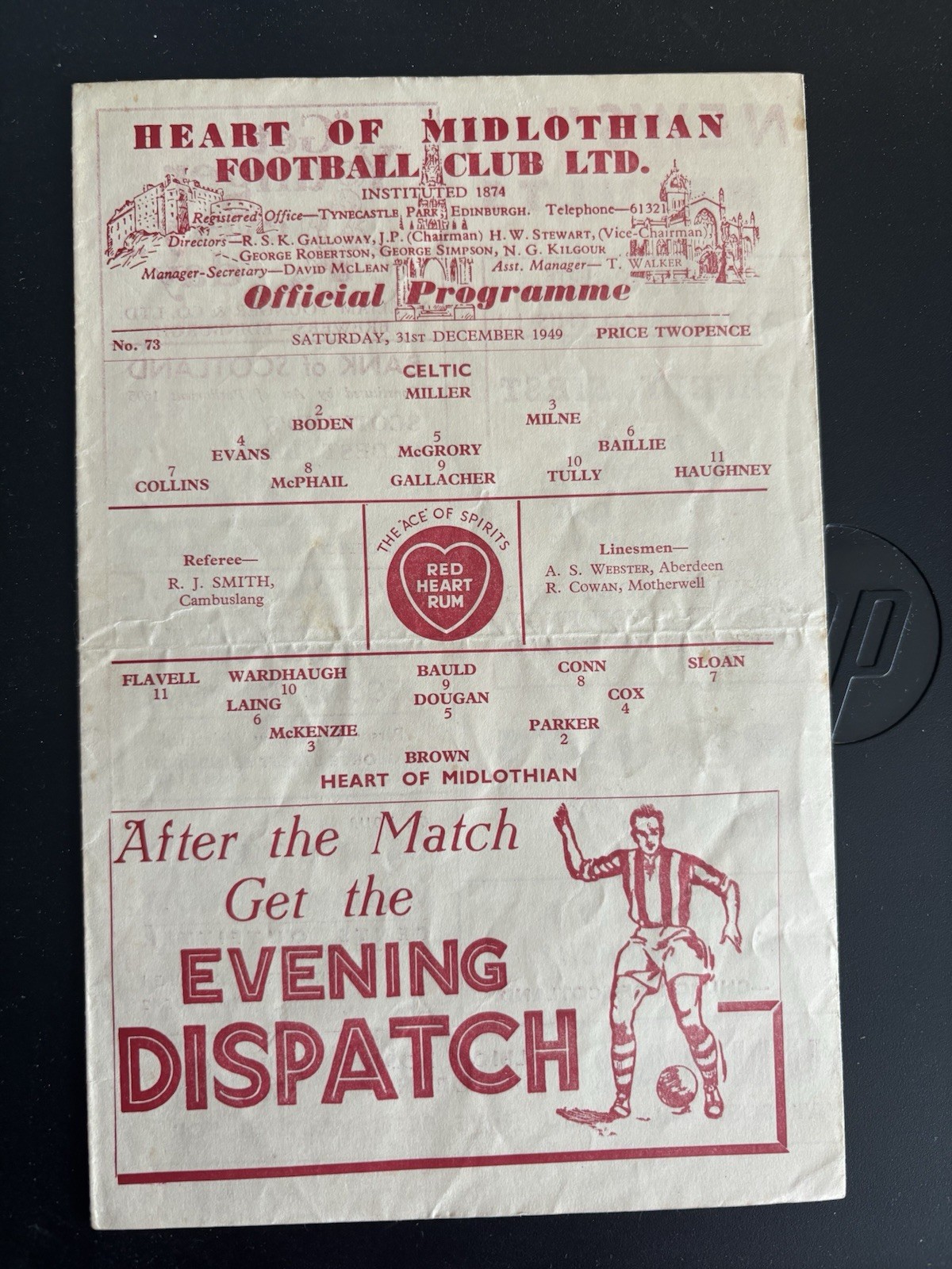 Hearts FC Heart of Midlothian v Celtic FC Programme 31st December 1949 for sale on Ebay
