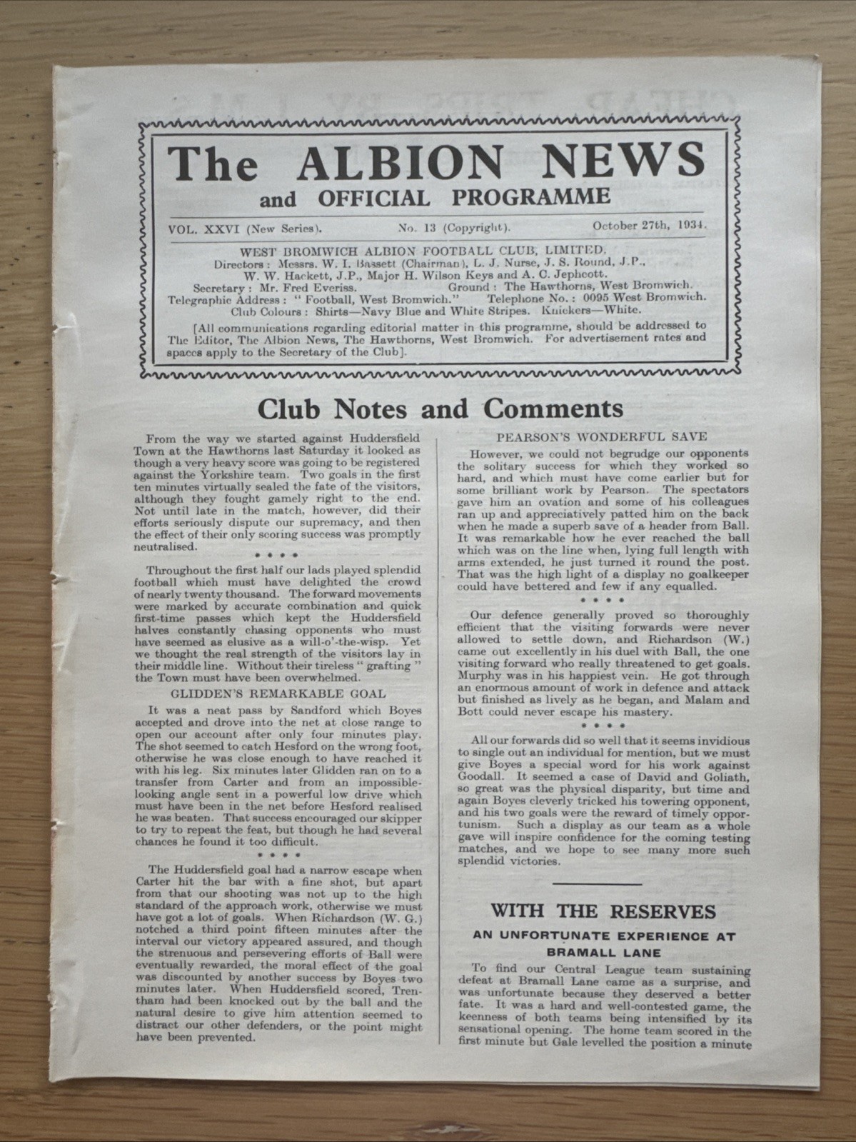1934/35 - WBA West Bromwich Albion v Astron Villa RESERVES *WBA CHAMPIONS for sale on Ebay