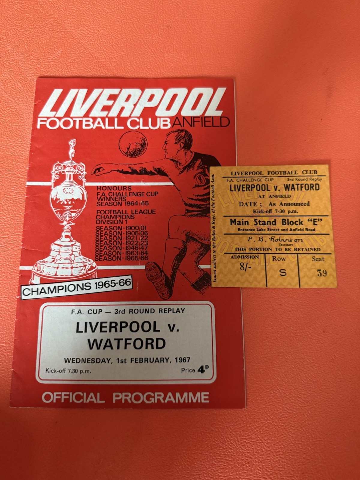 Liverpool V Watford 1967 1st February Programme And Ticket Stub for sale on Ebay