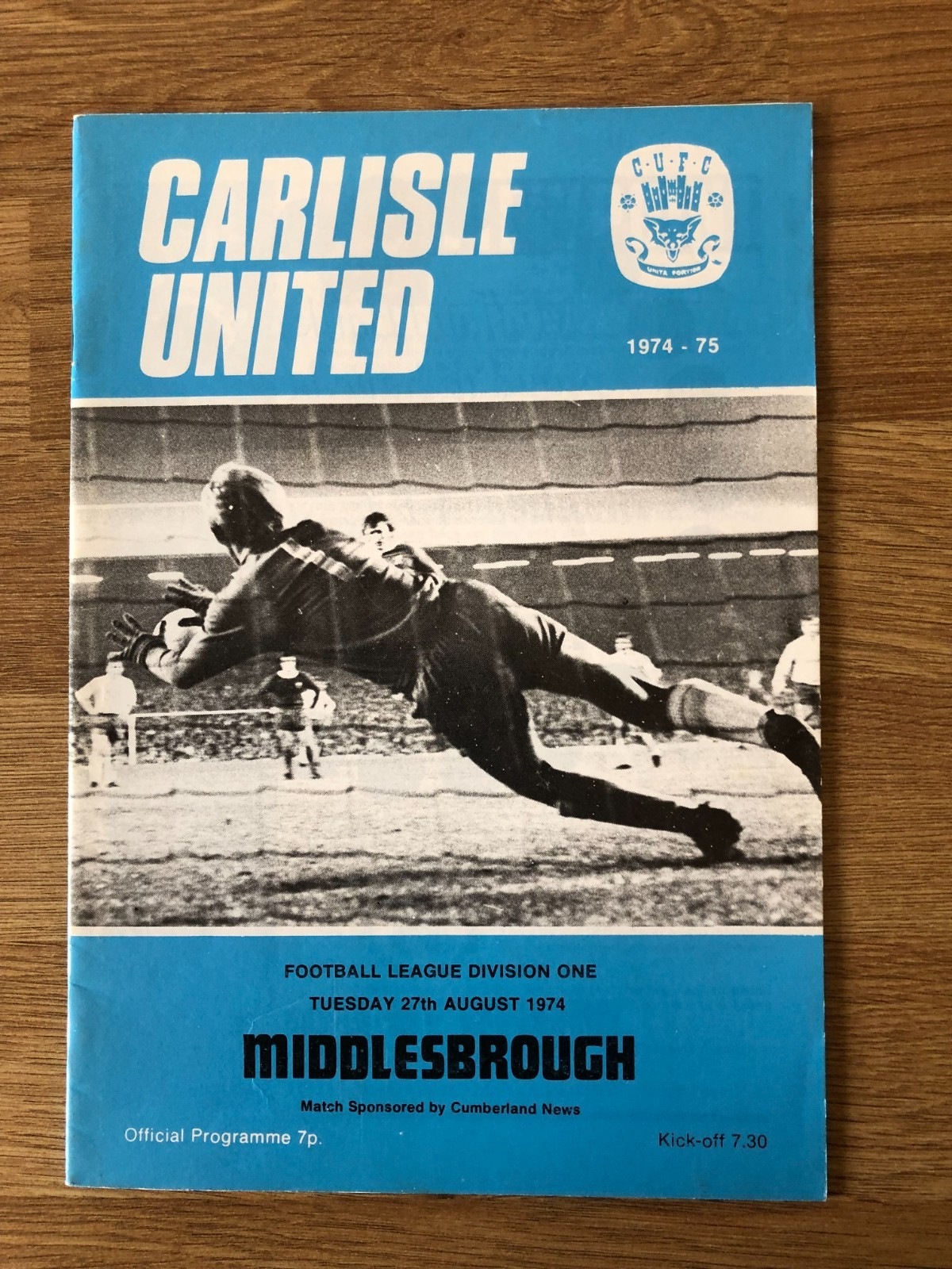 Carlisle United versus Middlesbrough 27th August 1974 League Division One for sale on Ebay