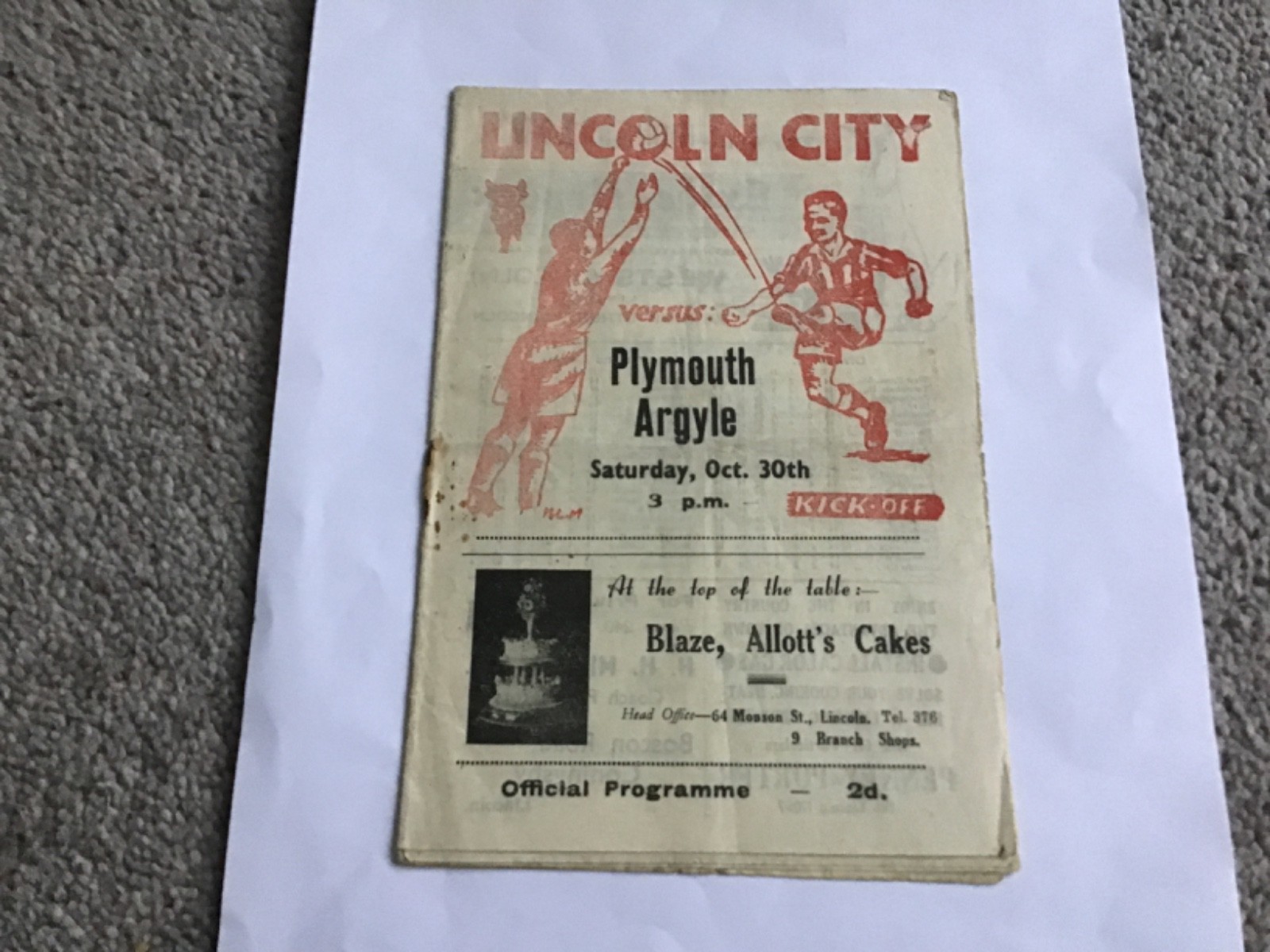 Lincoln City v Plymouth Argyle  Football Programme 30/10/1948. for sale on Ebay