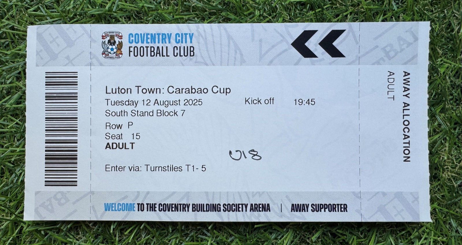 Coventry City v Luton Town - Tuesday 12th August 2025 - Match Ticket Stub! for sale on Ebay