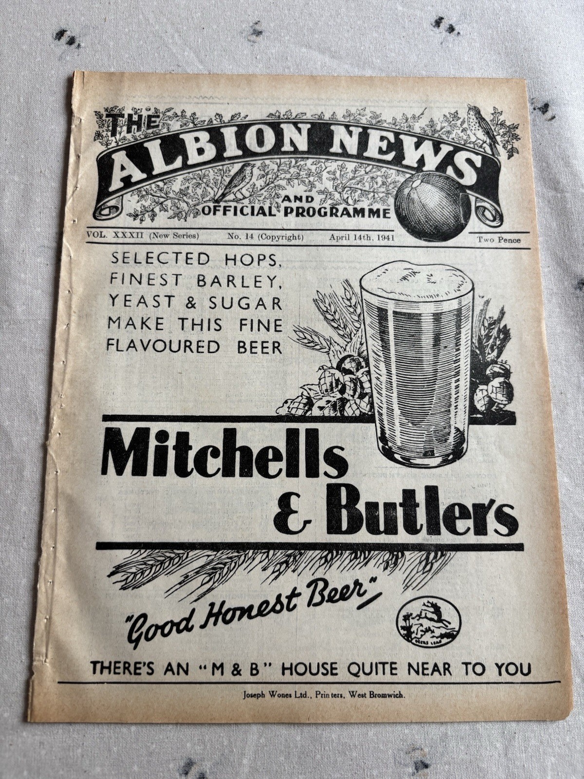 West Bromwich Albion V Aston Villa 1941/42 (Ex Bound Volume- Slight Mark) for sale on Ebay