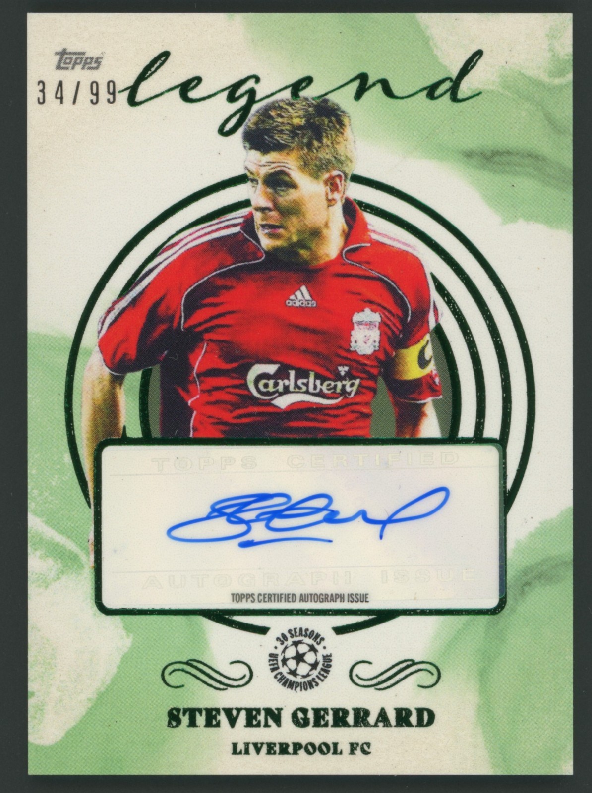 Steven Gerrard Auto 34/99 Topps Legend Liverpool FC 30 Seasons UCL 2022 for sale on Ebay