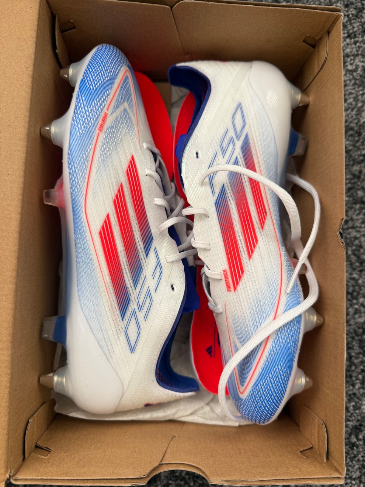 adidas F50 Elite SG UK6 football boots! Cloud white/ Solar red/ Lucid  Blue! for sale on Ebay