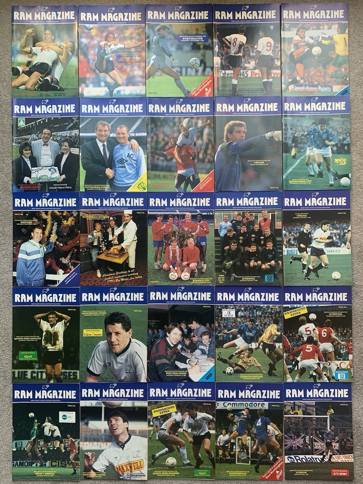 DERBY COUNTY FC 1987 1988 COMPLETE SEASON FOOTBALL PROGRAMME COLLECTION Job Lot for sale on Ebay