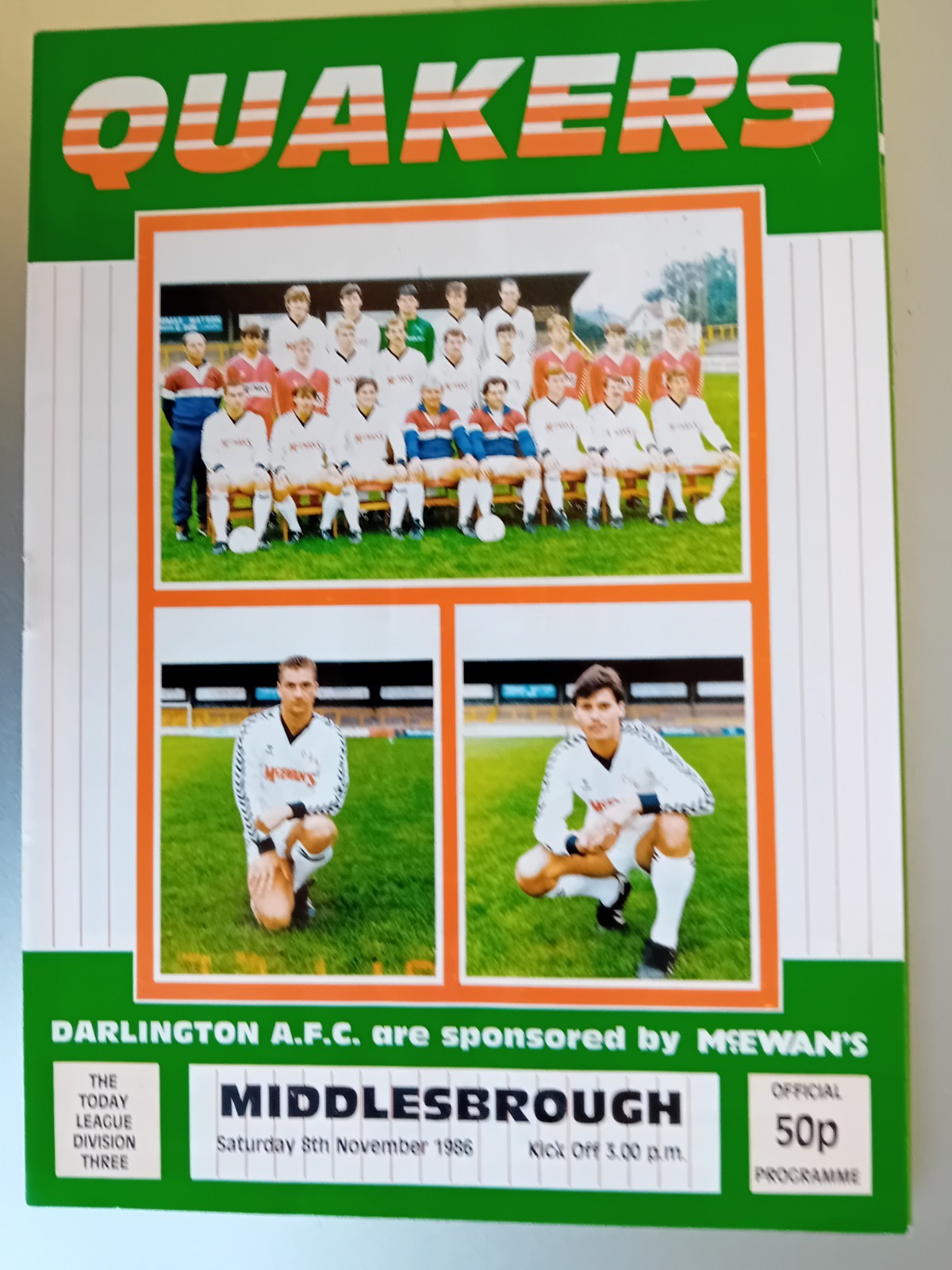 Darlington v Middlesbrough 8th November 1986 for sale on Ebay