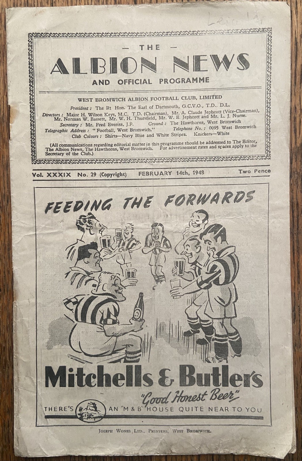 1948 WEST BROMWICH ALBION v LEICESTER CITY Programme. Division 2. Rare. for sale on Ebay