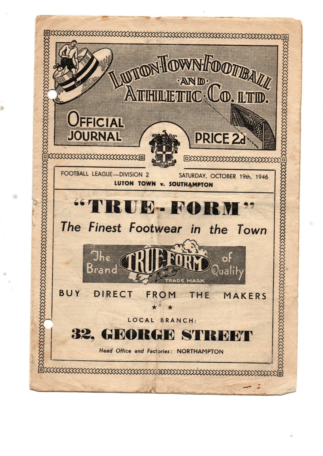 Luton Town v Southampton 1946 - 1947 for sale on Ebay