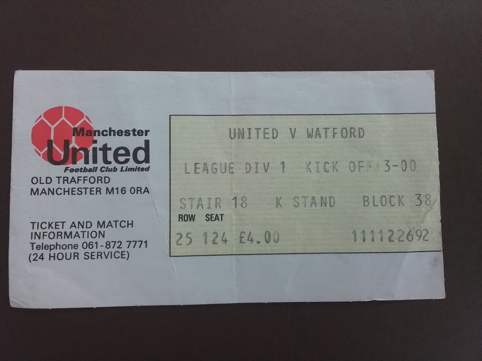Manchester United v Watford Division One 1985/6 for sale on Ebay