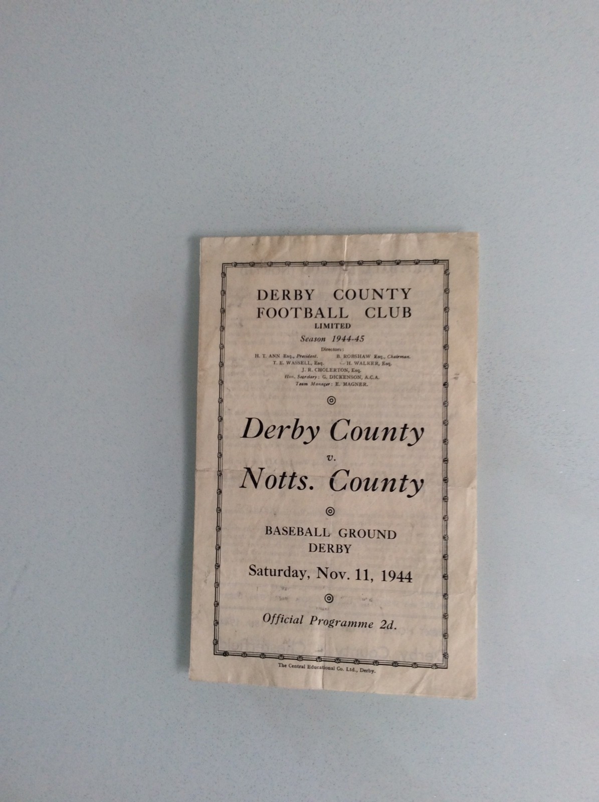 DERBY COUNTY V NOTTS COUNTY 11.11.1944 LEAGUE GAME for sale on Ebay