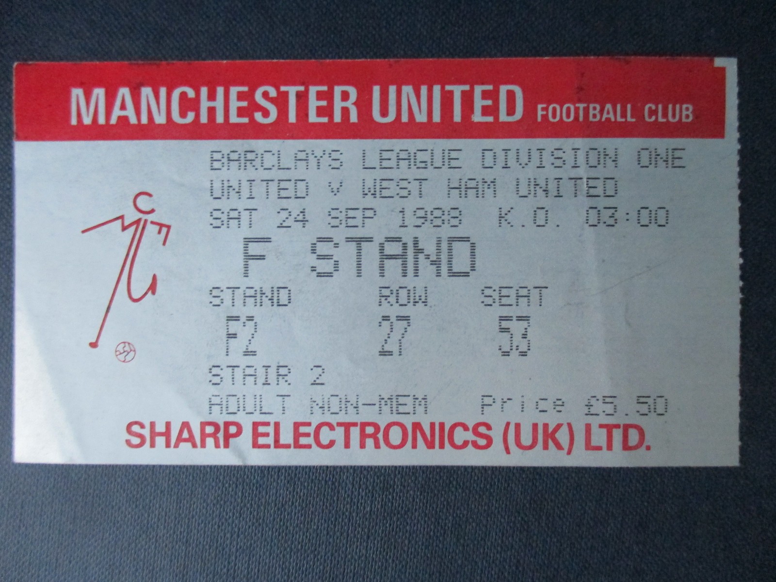 Manchester United v West Ham United 1988 Division One used ticket stub vgc rare for sale on Ebay