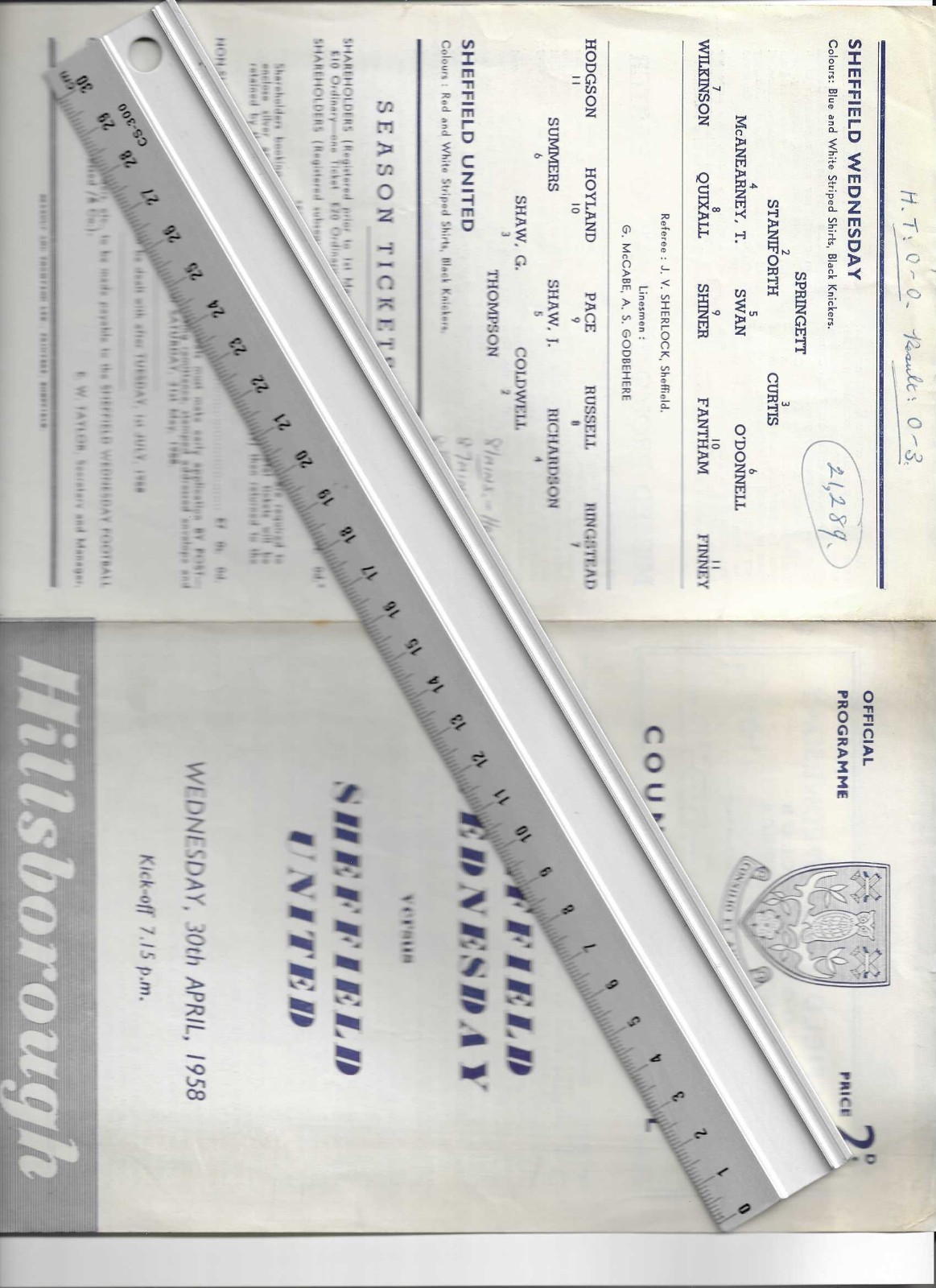 SHEFFIELD WEDNESDAY v SHEFFIELD UNITED, 30/04/1958,  COUNTY CUP FINAL for sale on Ebay