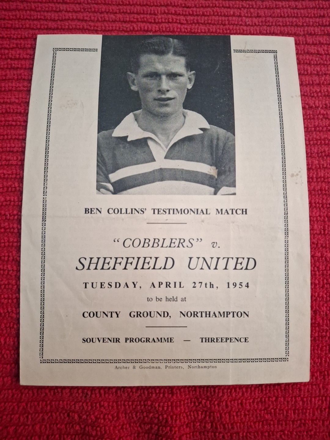 Northampton Town v Sheffield United programme.  27/4/1954  Ben Collins Test. for sale on Ebay