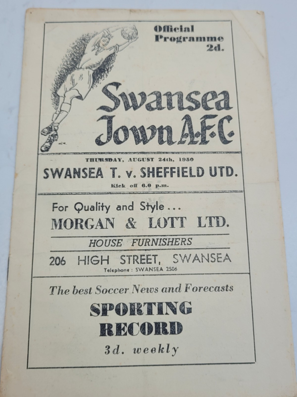Swansea Town V Sheffield United 24.8. 1950 - Division 2 for sale on Ebay