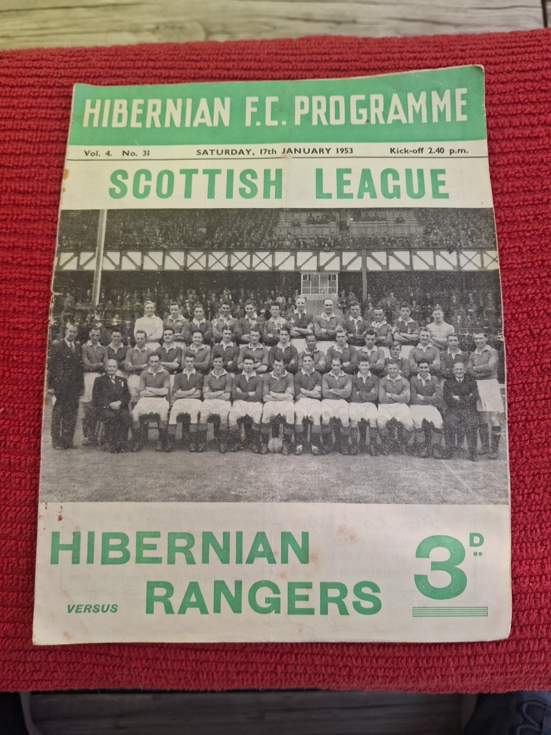 Hibernian v Rangers programme.  17/1/1953 for sale on Ebay