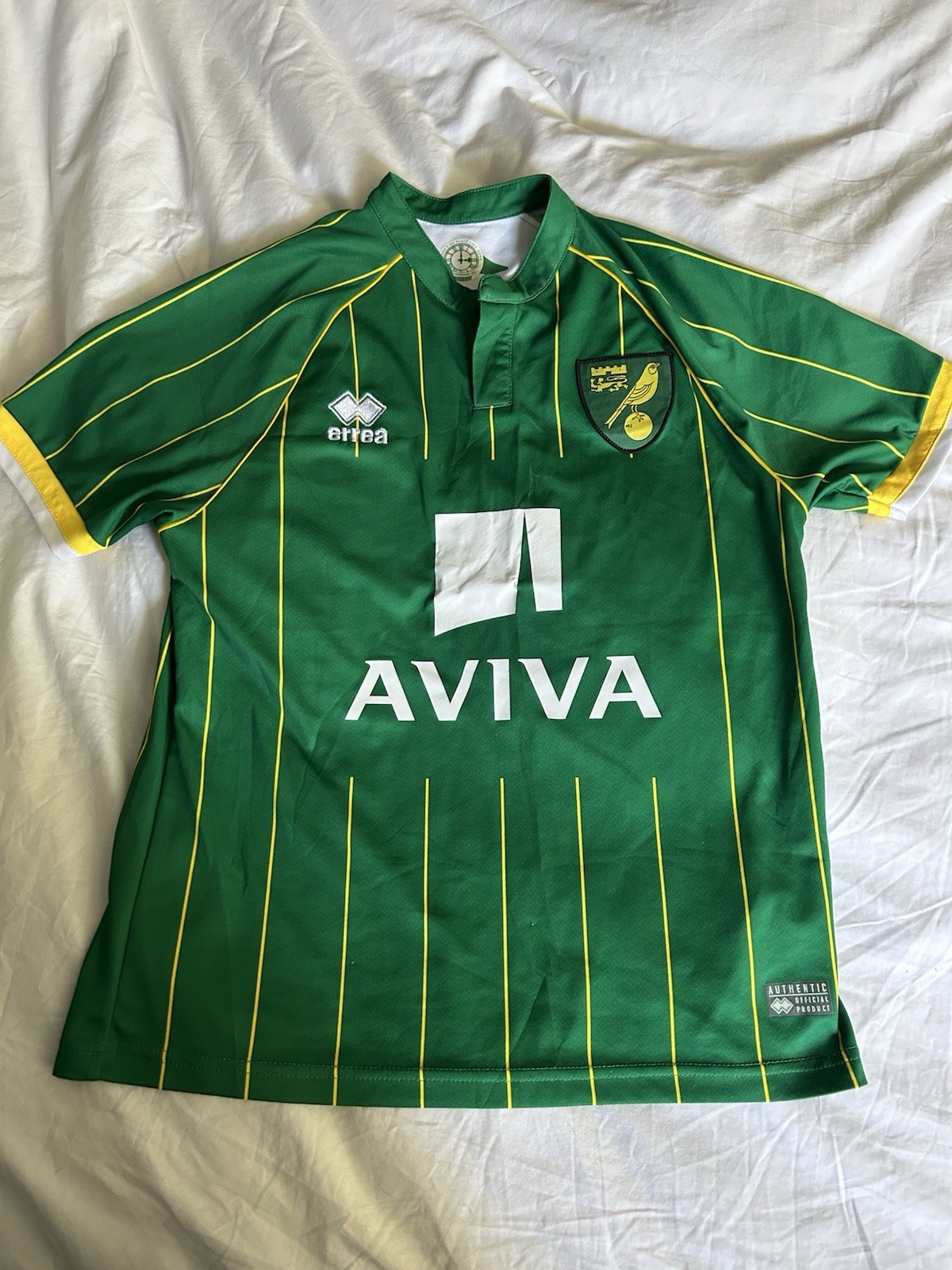 Authentic Errea Norwich City NCFC AVIVA Football Shirt. Size S 2015/16 for sale on Ebay