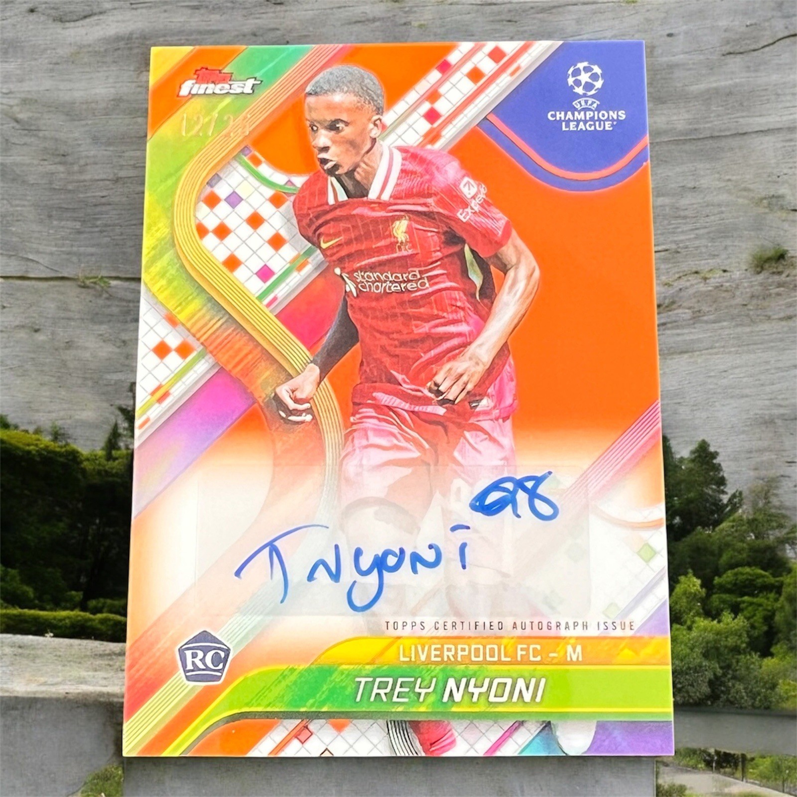 Topps Finest UCC 24/25 - TREY NYONI Liverpool Rookie - Orange  Auto /25 for sale on Ebay
