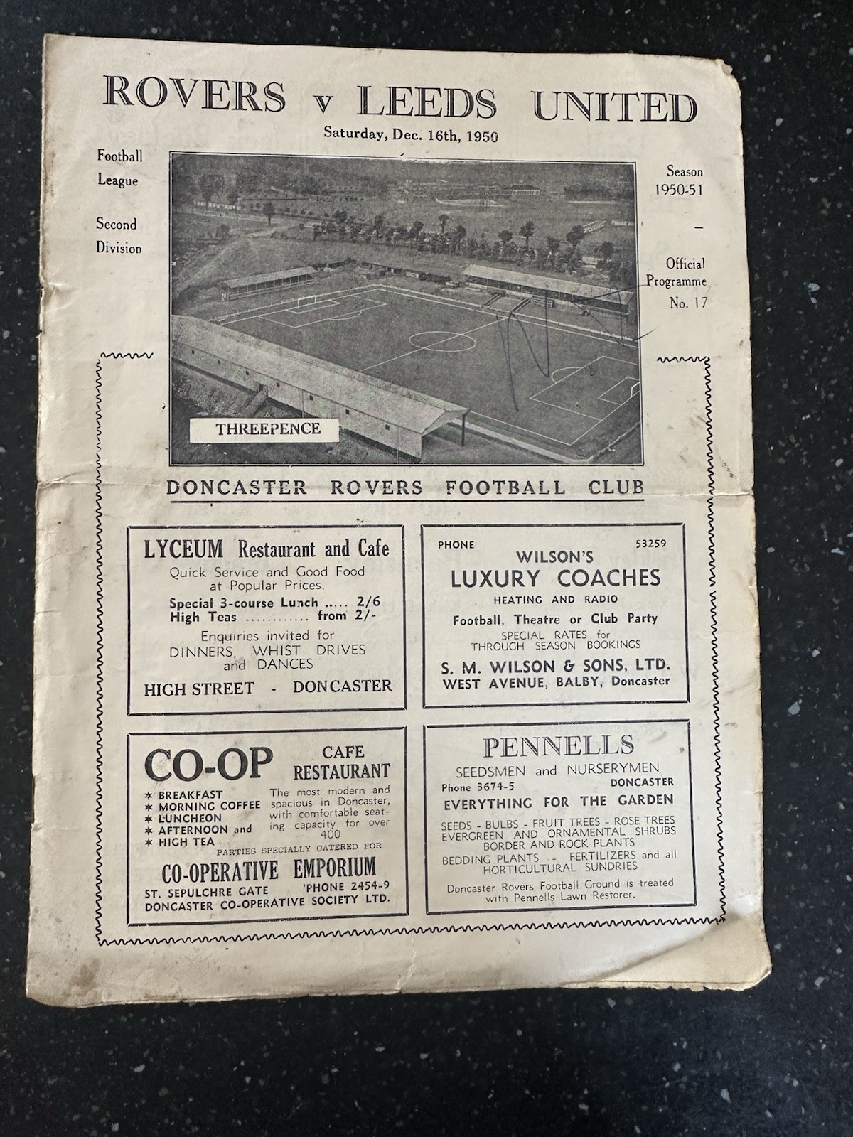 1950/51 Doncaster Rovers v Leeds United for sale on Ebay