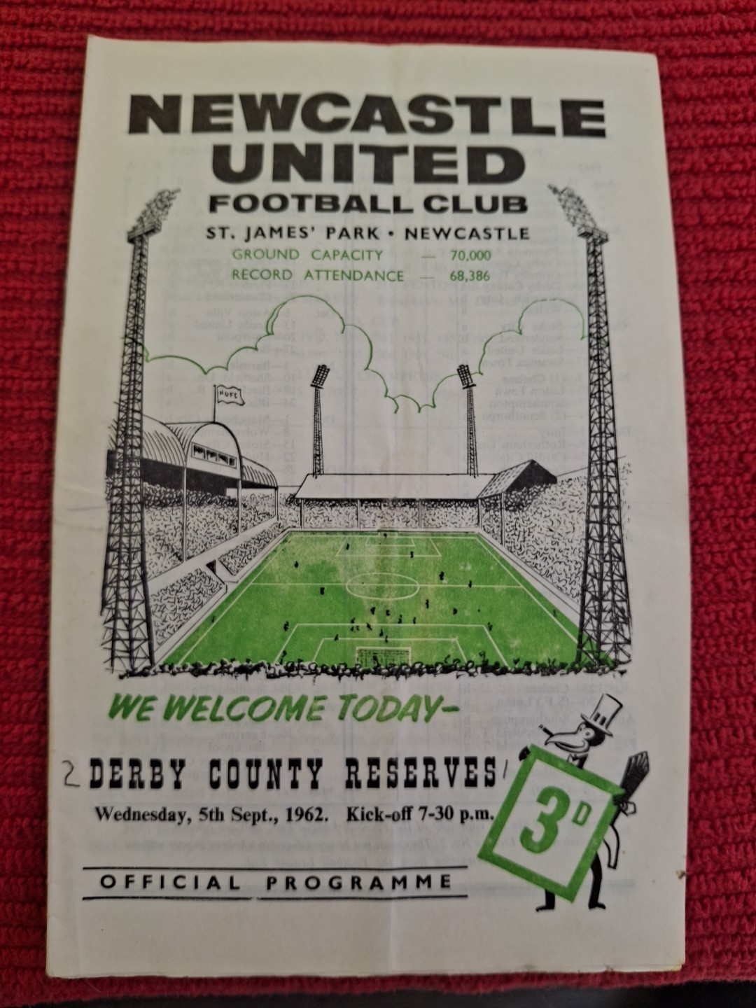 Newcastle United Reserves v Derby County Res programme.  5/9/1962 for sale on Ebay