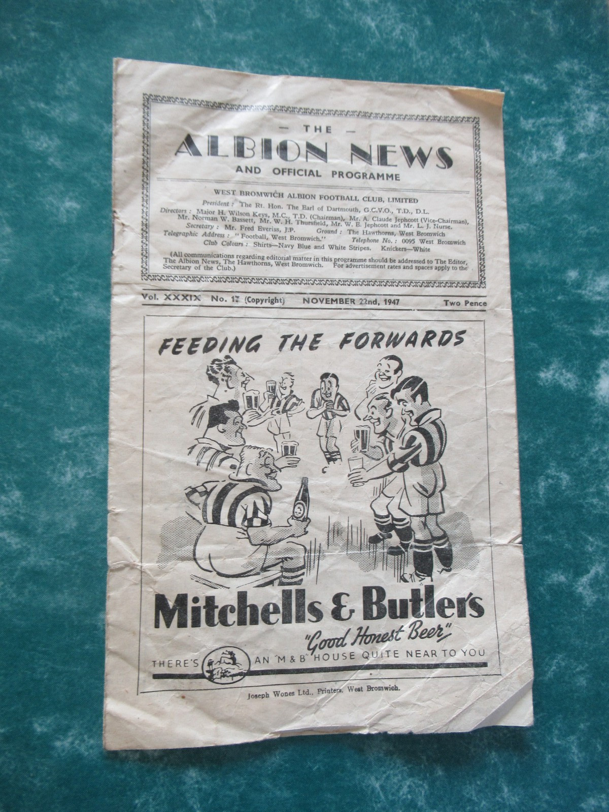 West Bromwich Albion v Nottingham Forest 22nd Nov 1947 Division 2 for sale on Ebay