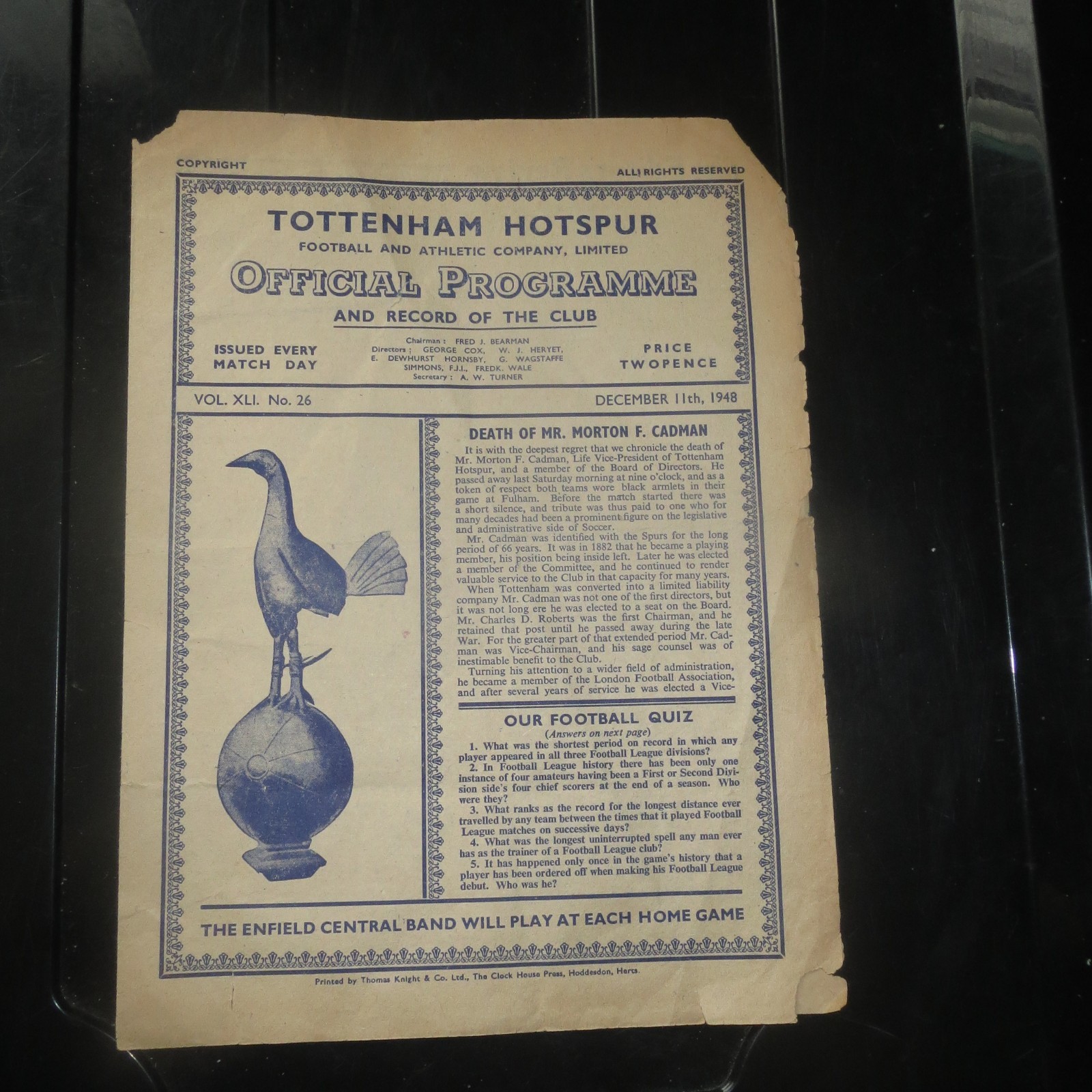 1948/1949 Tottenham v Plymouth Argyle Division 2 11-12-1948.   for sale on Ebay