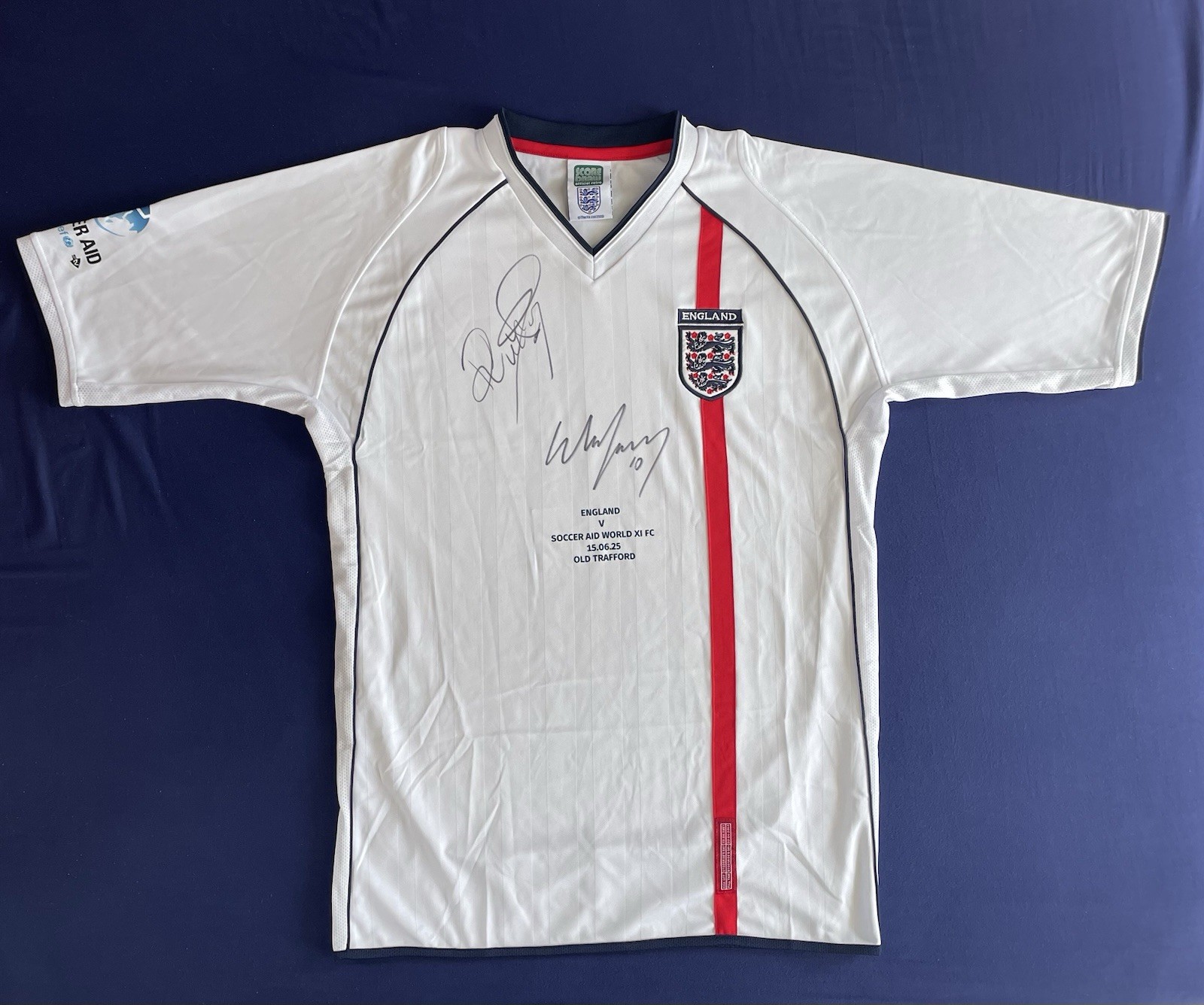 Soccer Aid 2025 England Shirt Signed by Wayne Rooney & Robbie Williams Authentic for sale on Ebay