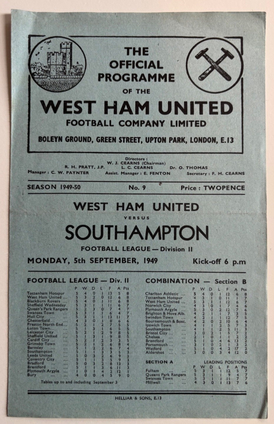 1948/49 West Ham United v Southampton League Division 2 for sale on Ebay