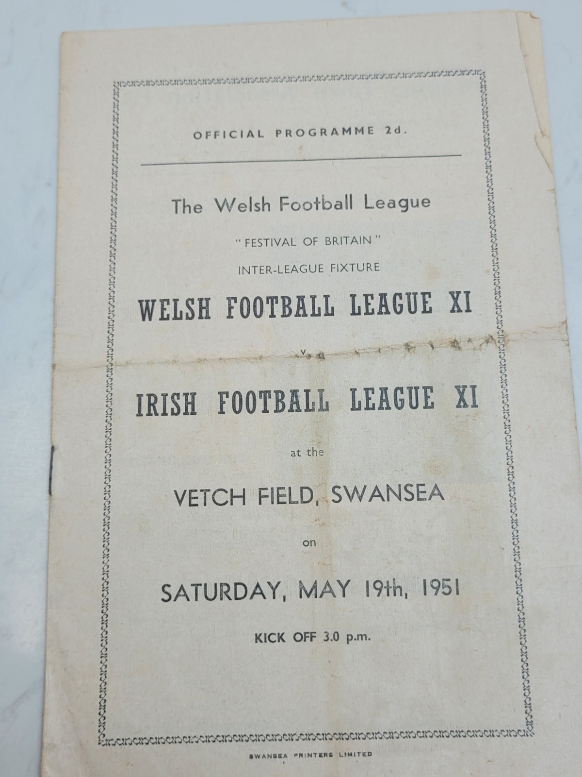 Festival of Britain Welsh Football League XI V Irish League 19.5. 1951 @ Swansea for sale on Ebay