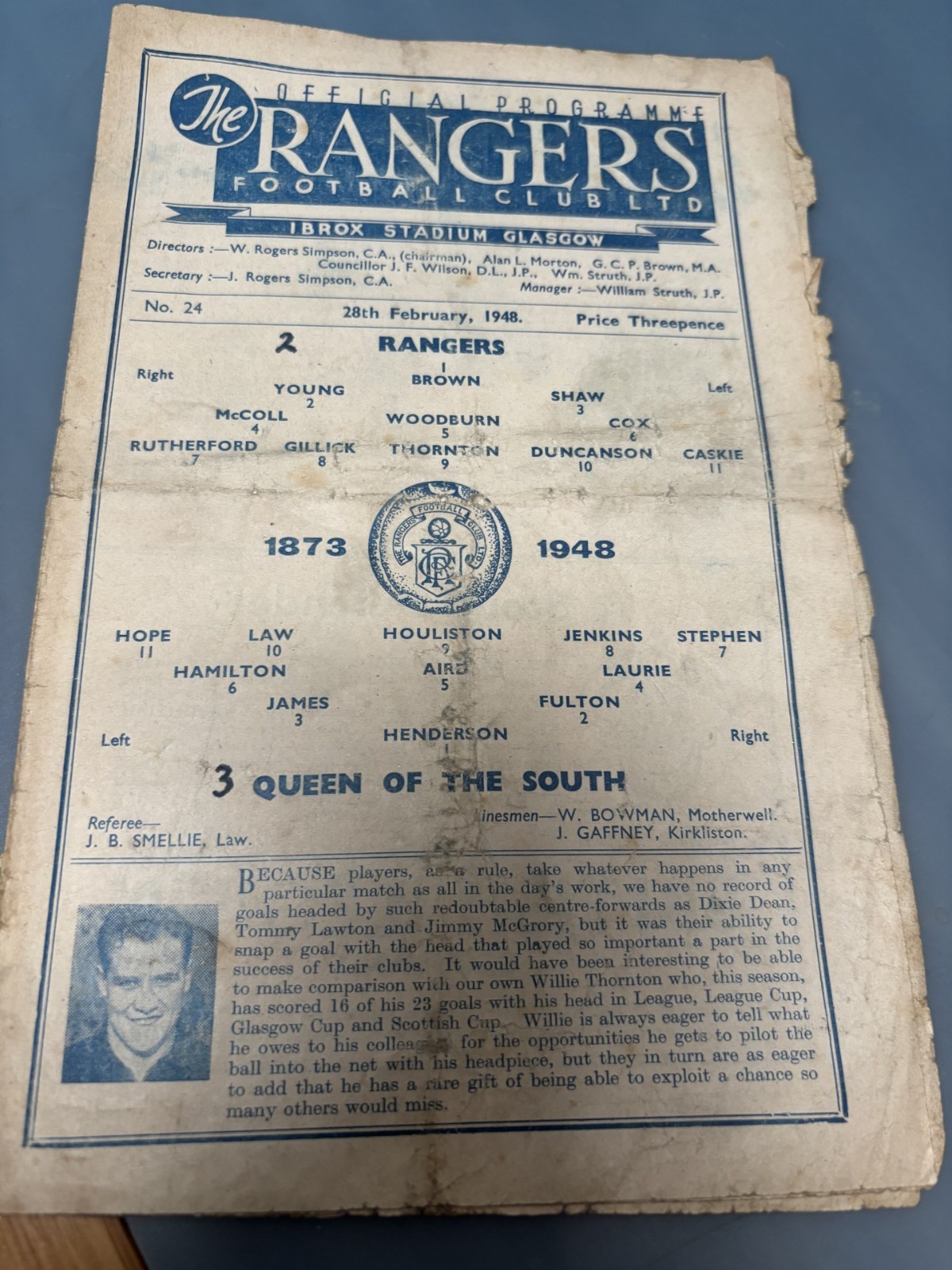RANGERS v QUEEN OF THE SOUTH Feb 1948 No. 24 for sale on Ebay