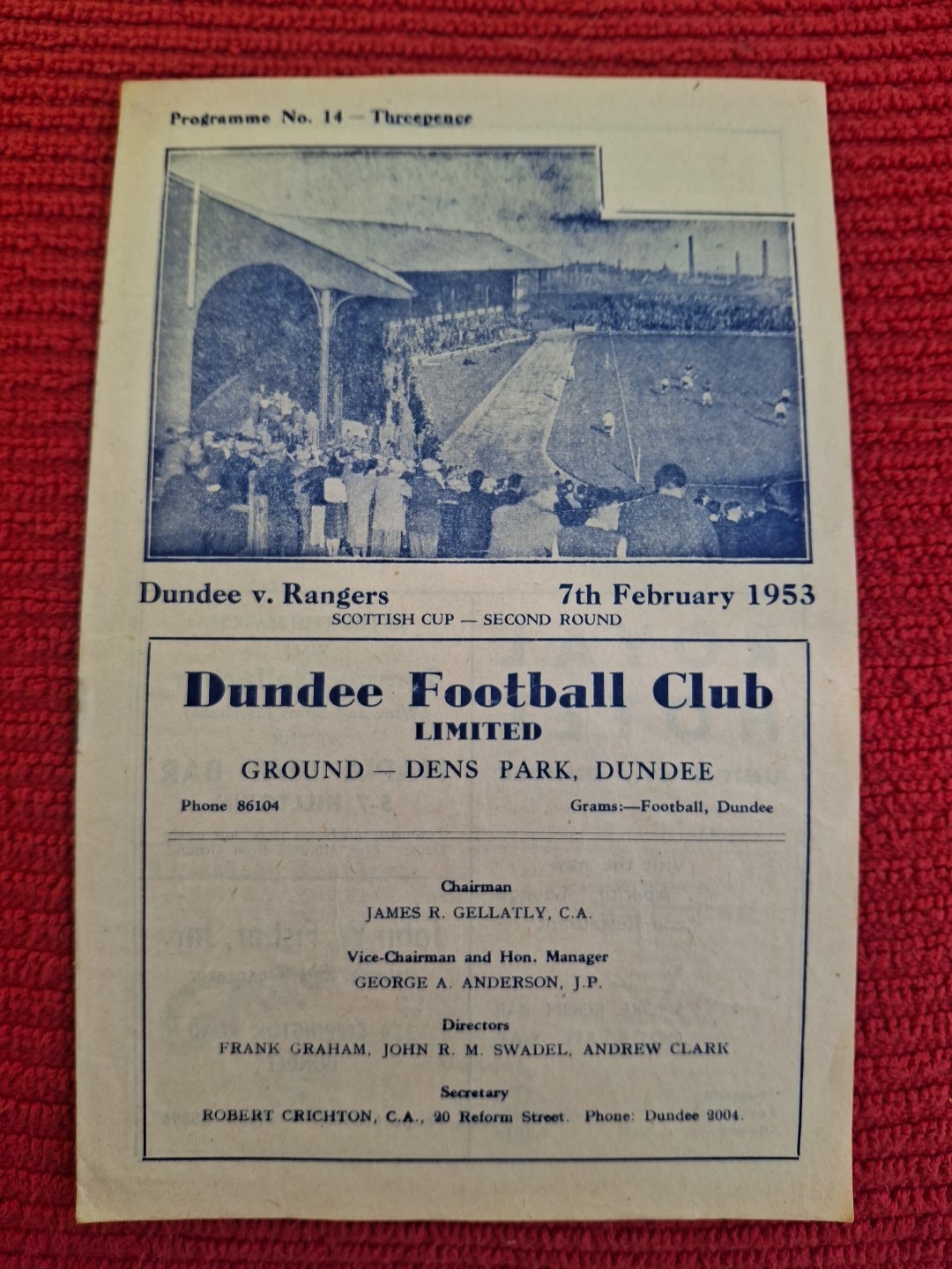 Dundee v Rangers programme.  7/2/1953 for sale on Ebay