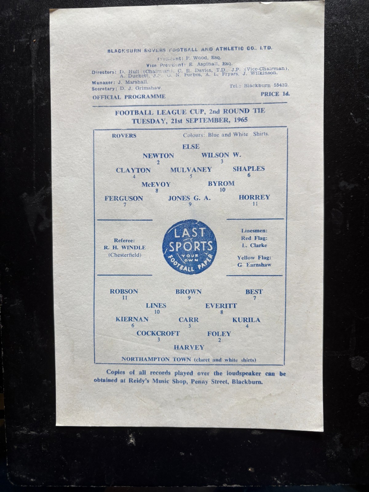 1965-66 Blackburn Rovers v Northampton Town for sale on Ebay