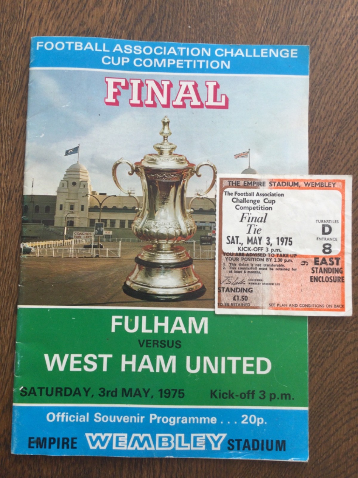 FA CUP FINAL PROGRAMME & TICKET FULHAM V WEST HAM UNITED --1975 for sale on Ebay