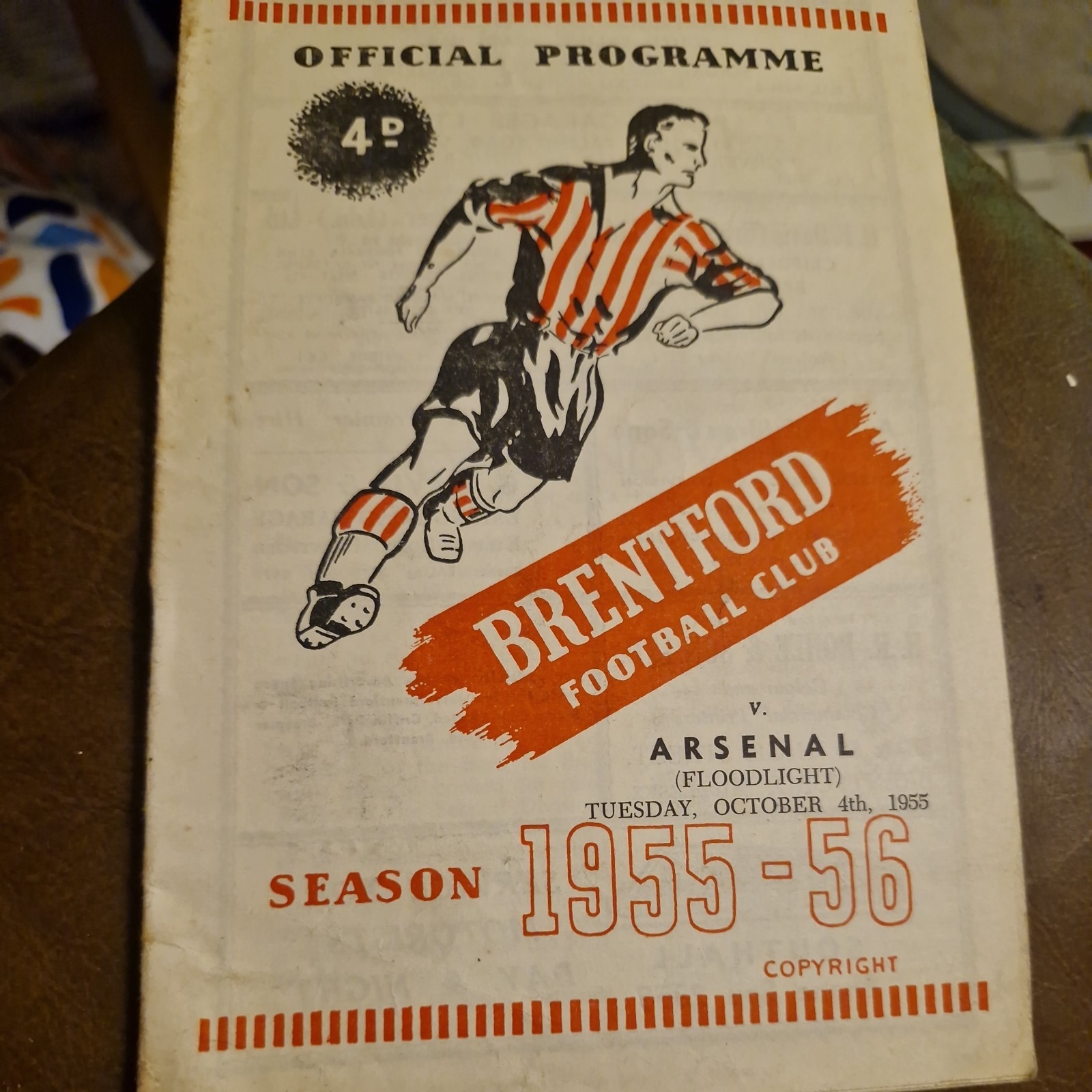 1955/56  rare Brentford   v arsenal 4.10.1955 floodlight   for sale on Ebay