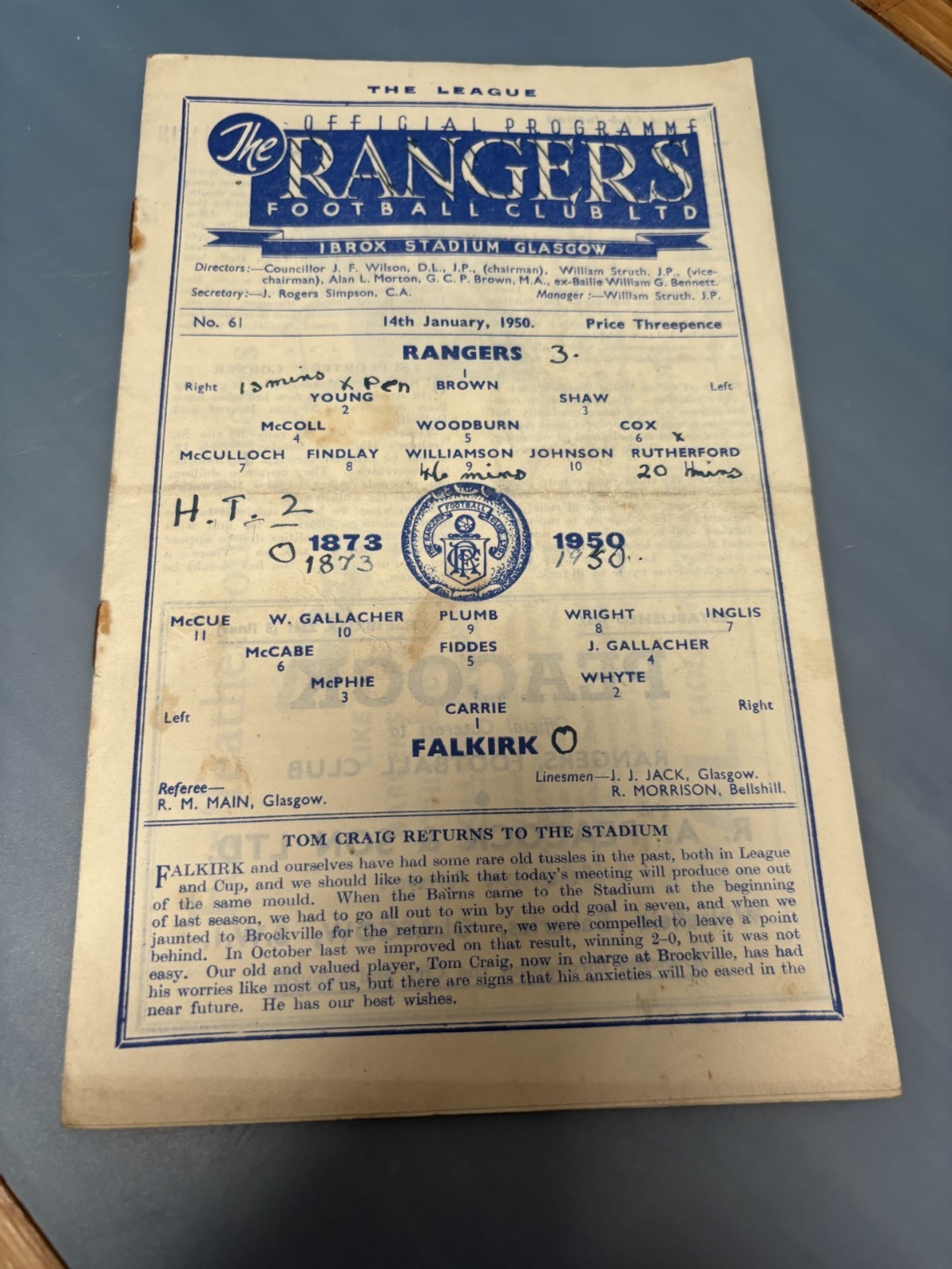 RANGERS v FALKIRK Jan 1950 No. 61 for sale on Ebay