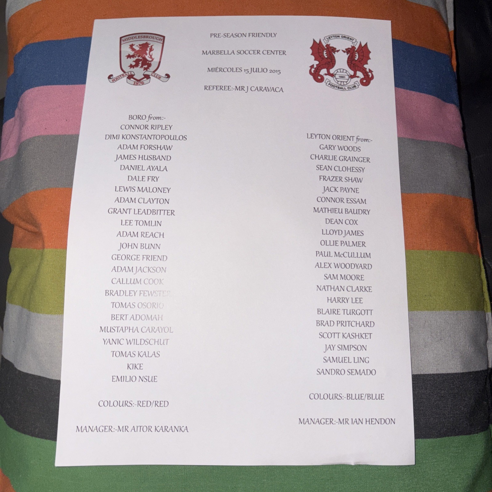 MIDDLESBROUGH v LEYTON ORIENT 15/16 PSF in SPAIN for sale on Ebay