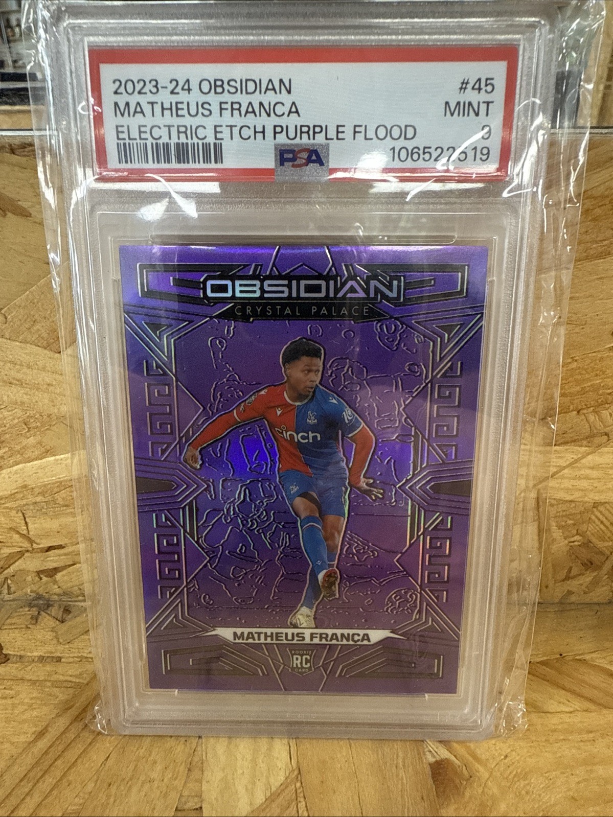 Panini Obsidian Matheus Franca 23-24 RC /25 Crystal Palace Purple Flood PSA 9 for sale on Ebay