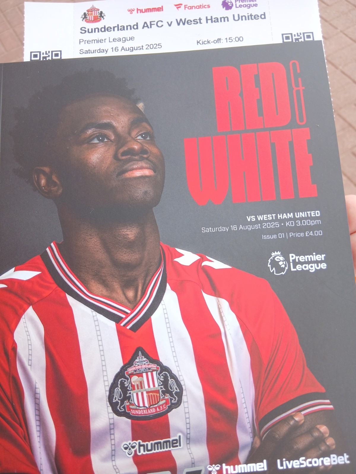 SUNDERLAND v  WEST HAM UNITED  Programme/Ticket (s) / Teamsheet  16/8/25  for sale on Ebay
