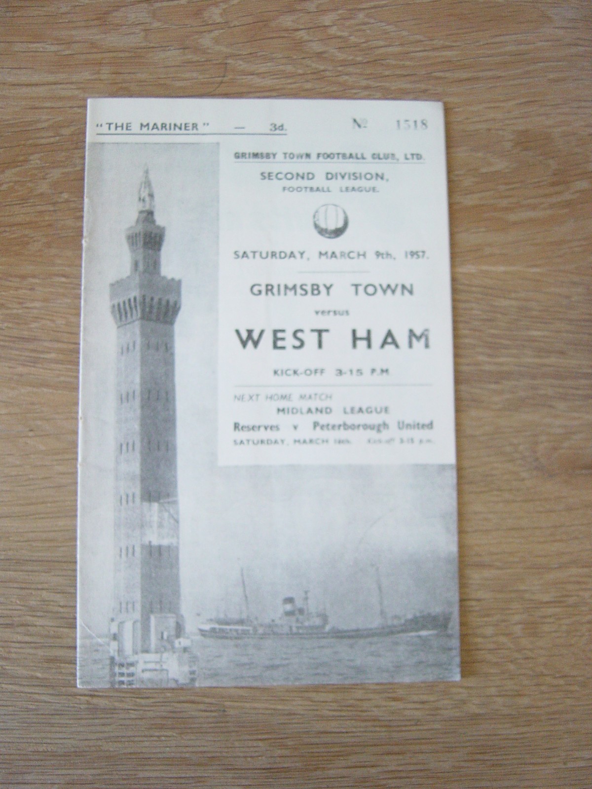 1956/57 GRIMSBY TOWN v WEST HAM UNITED for sale on Ebay