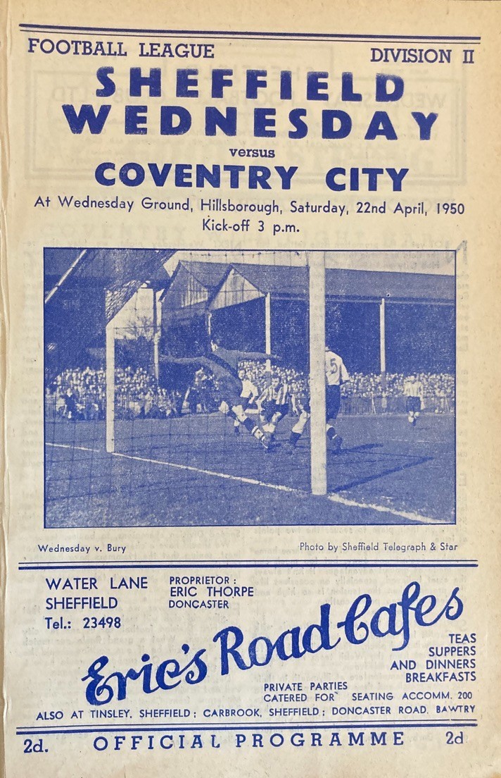 Sheffield Wednesday v Coventry City Div 2 1949/50 for sale on Ebay