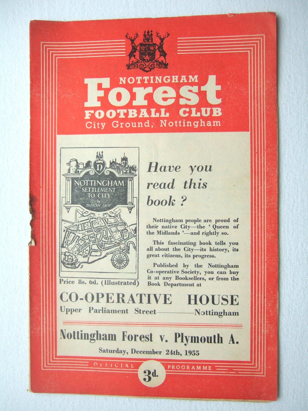Nottingham Forest v Plymouth Argyle 24.12.1955 football programme for sale on Ebay