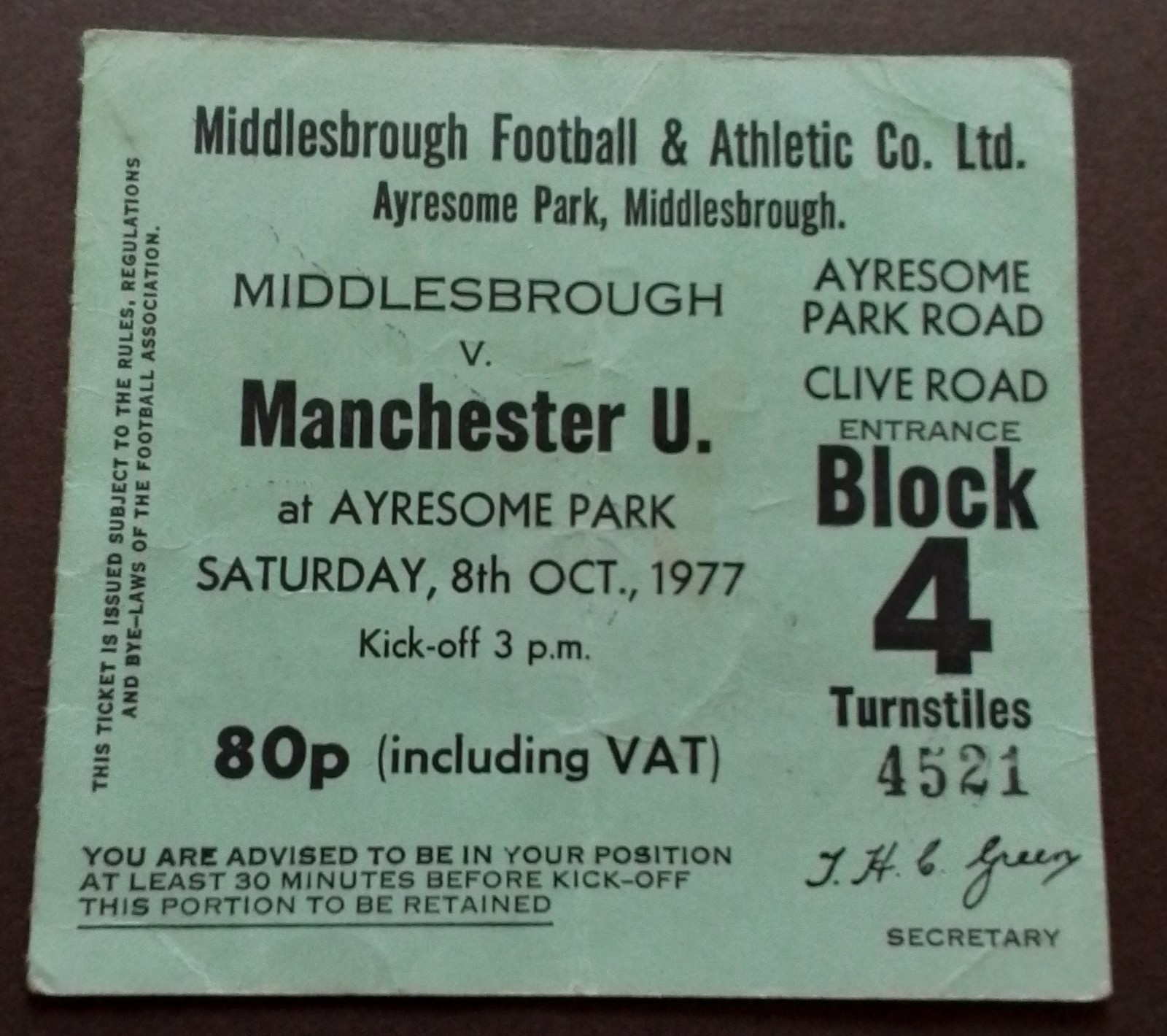 Middlesbrough v Manchester United Division One 1977/8 for sale on Ebay