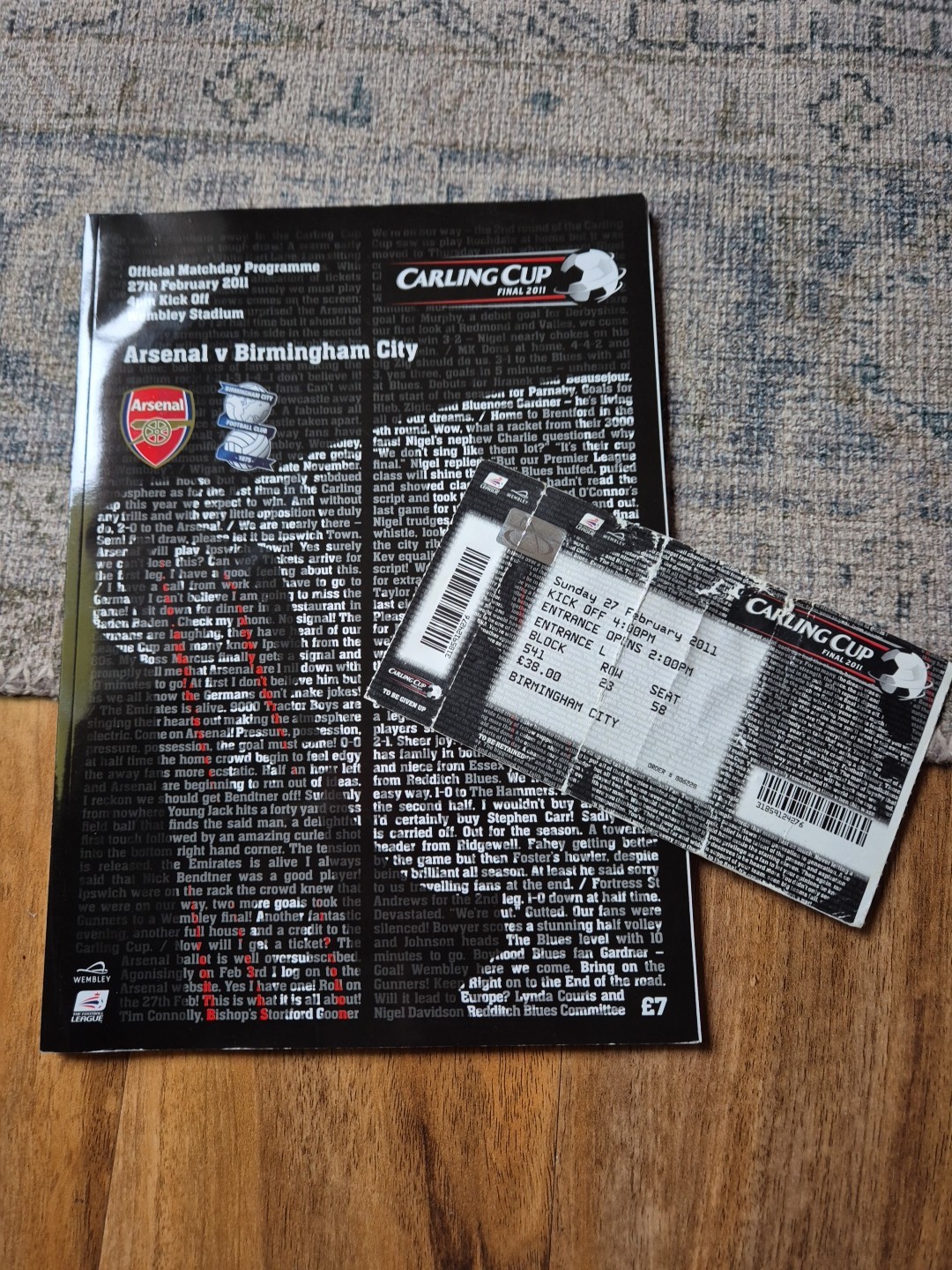 2011 Arsenal v Birmingham City Carling Cup Final With Ticket Stub for sale on Ebay