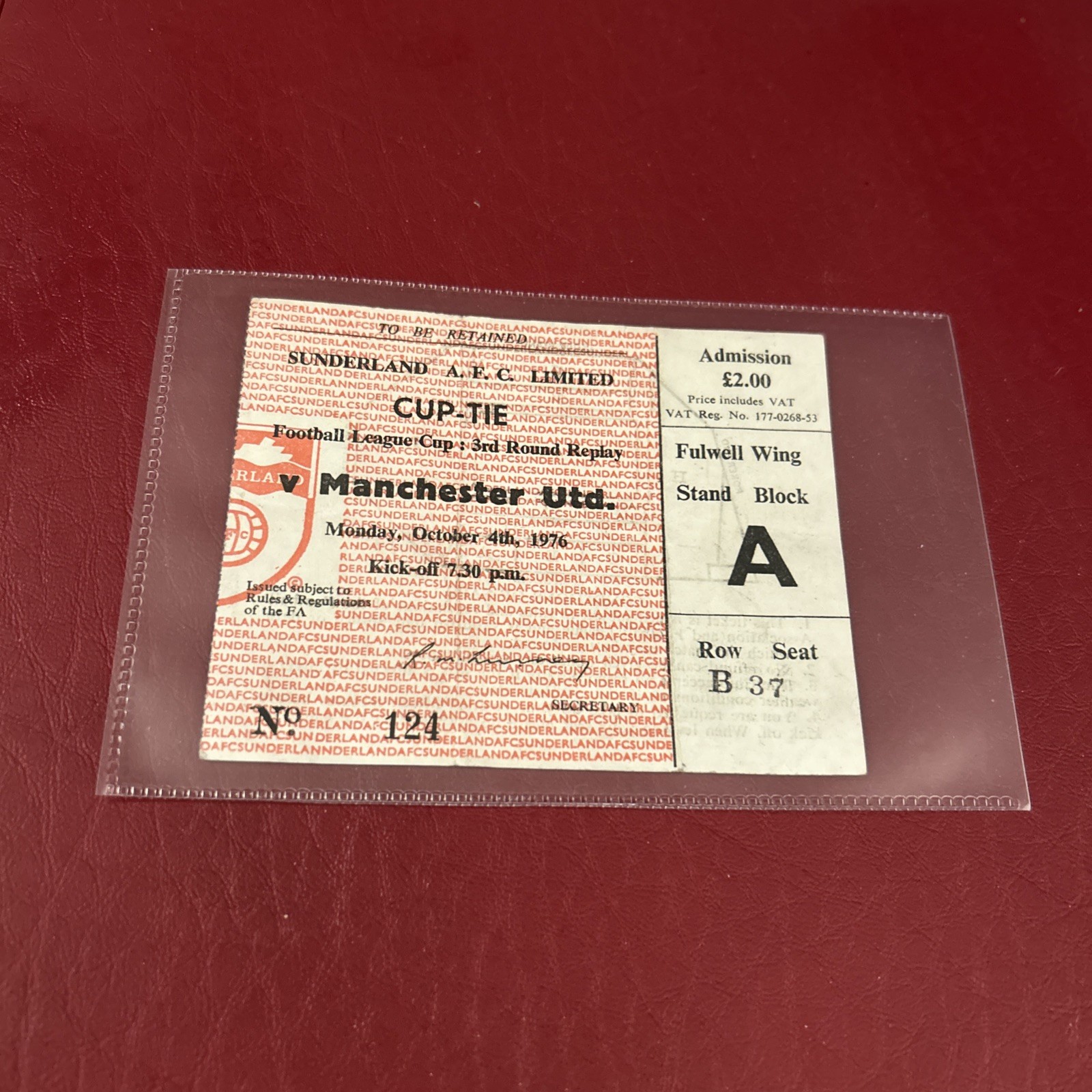 TICKET 1976/77 sunderland v Manchester Utd Man U league cup 3rd round replay  for sale on Ebay