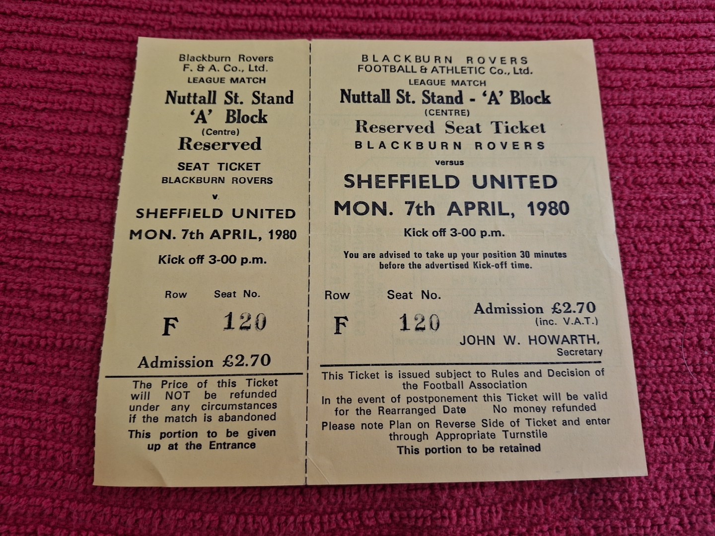 Blackburn Rovers v Sheffield United TICKET.  7/4/1980 for sale on Ebay