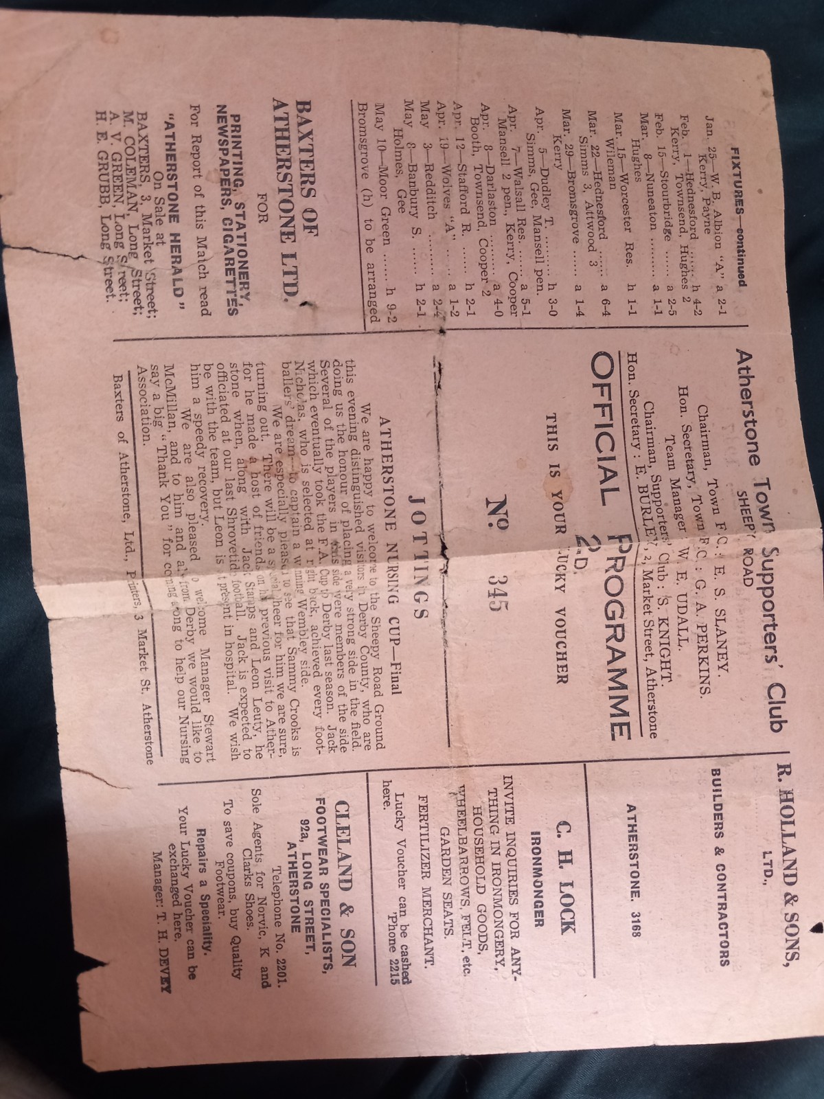 EXCEPTIONALLY RARE ATHERSTONE V DERBY COUNTY 1946-47 ATHERSTONE HOSP NURSING CUP for sale on Ebay